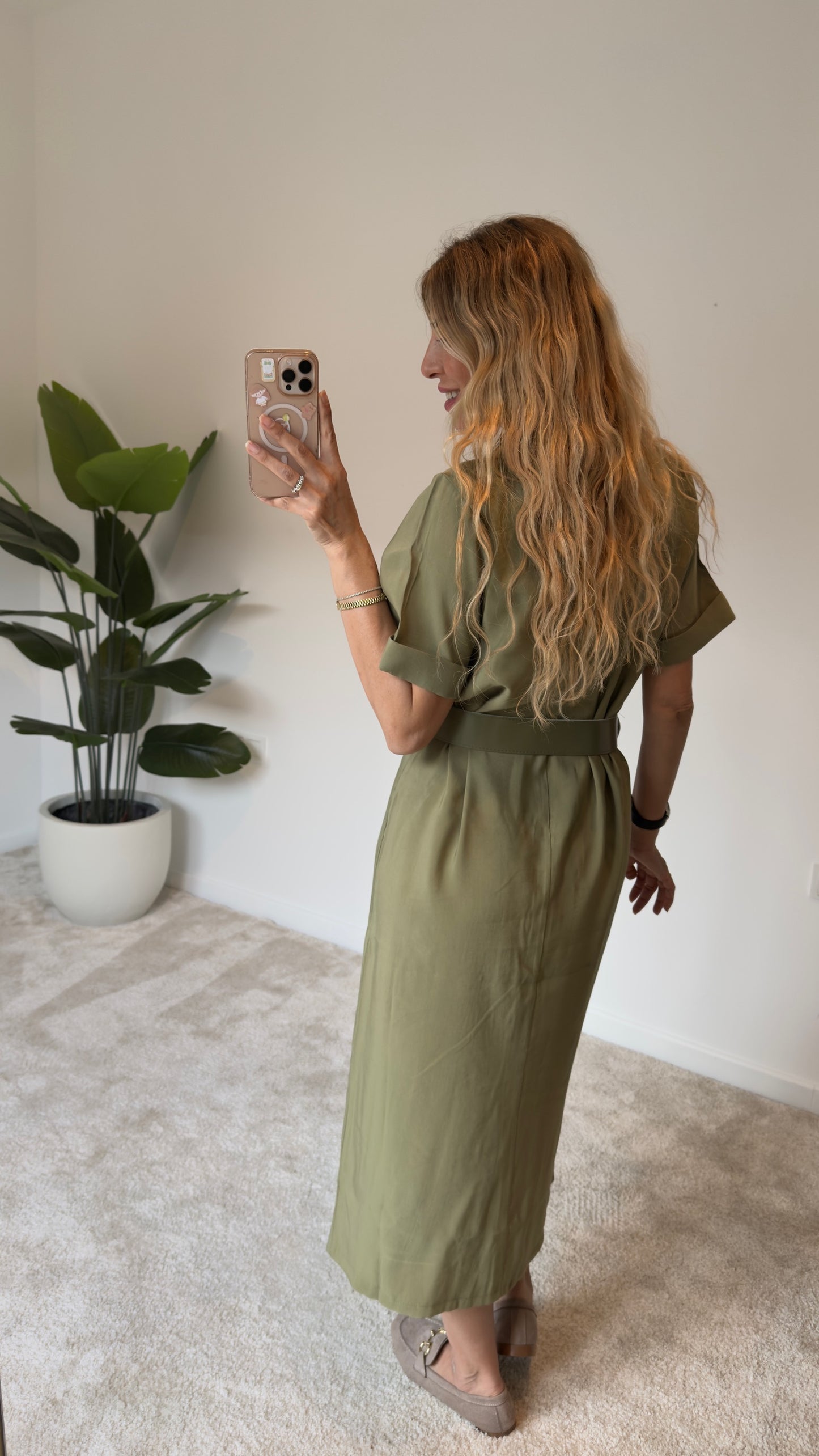 Tencel Kemerli Elbise Yeşil