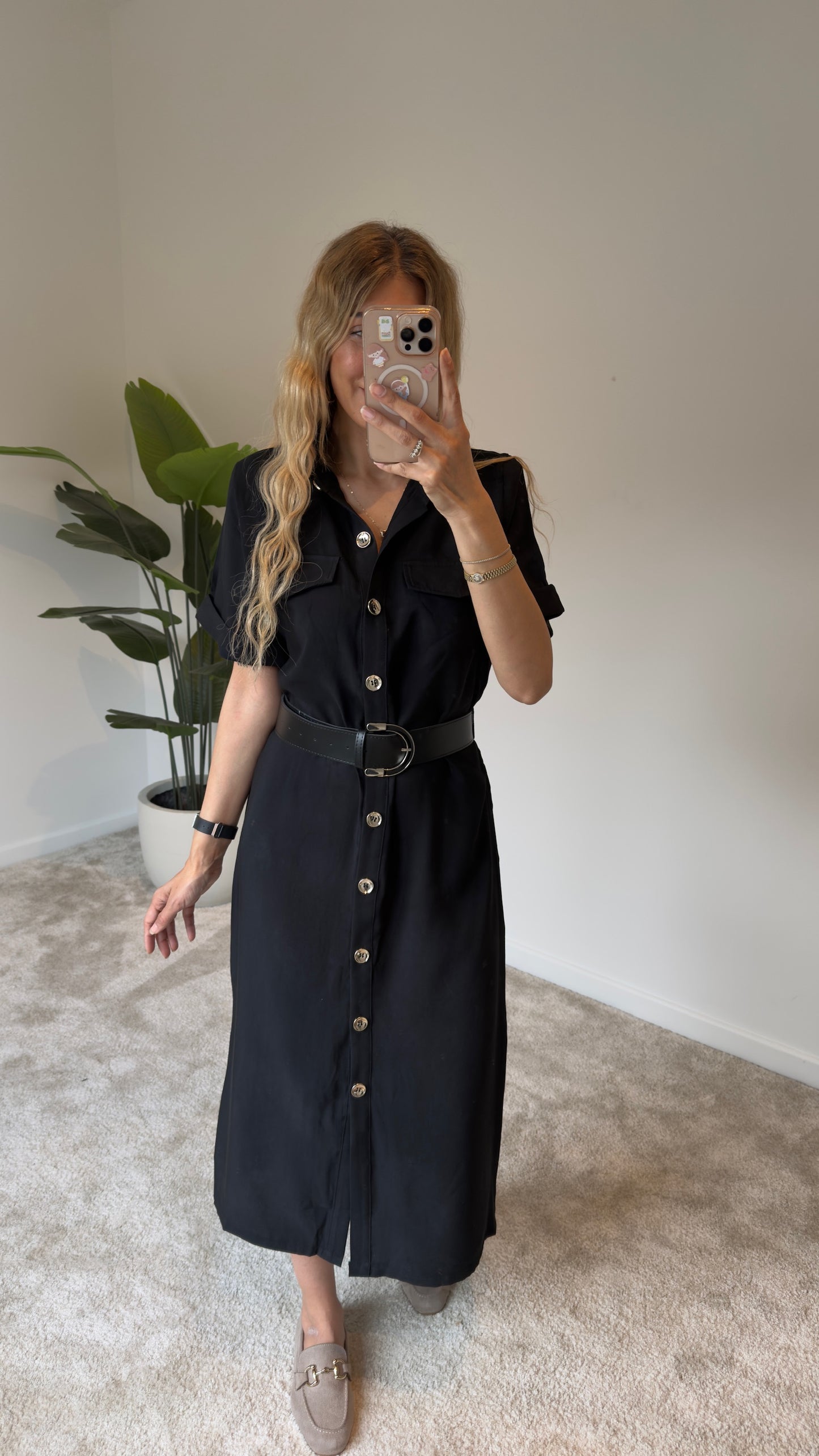 Tencel Kemerli Elbise Siyah