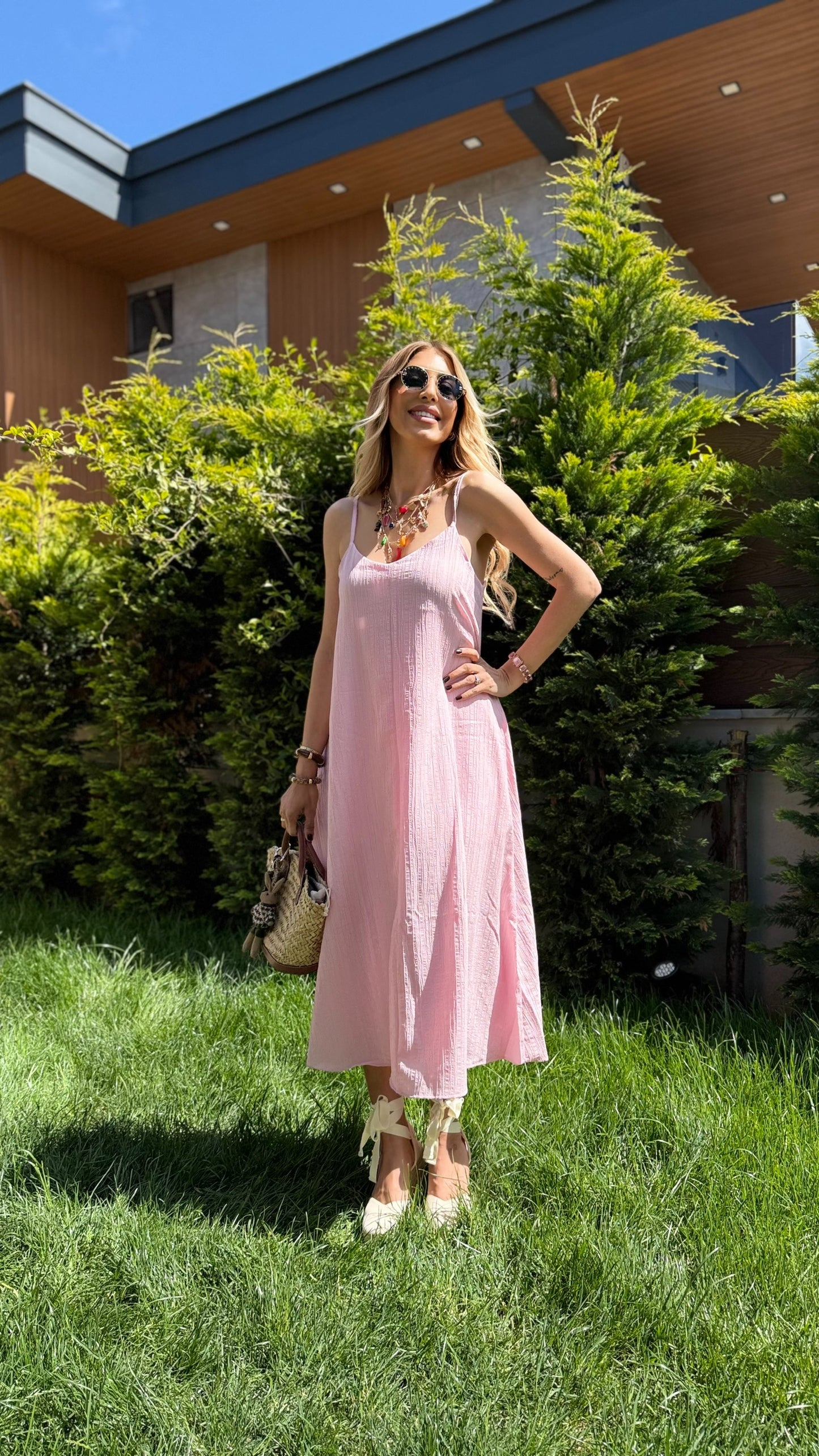 Askılı Kaş Elbise Pembe
