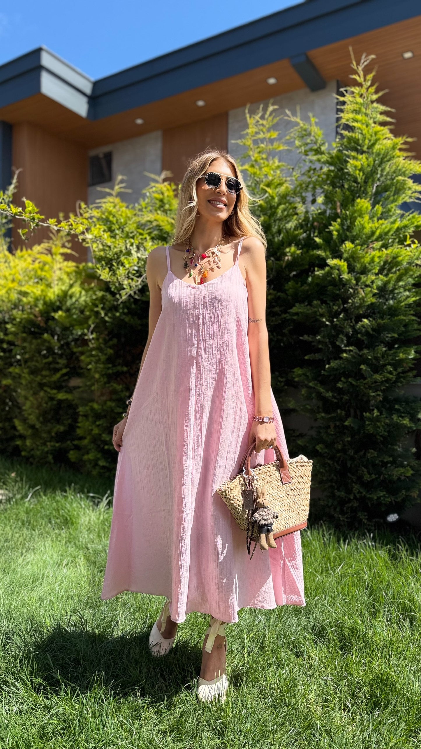 Askılı Kaş Elbise Pembe