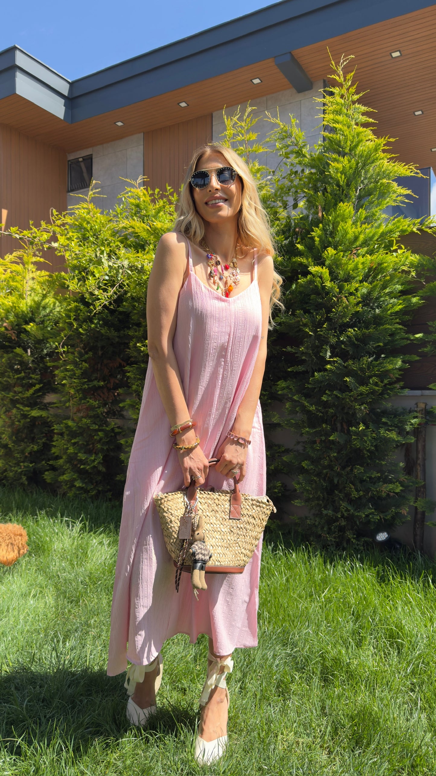 Askılı Kaş Elbise Pembe