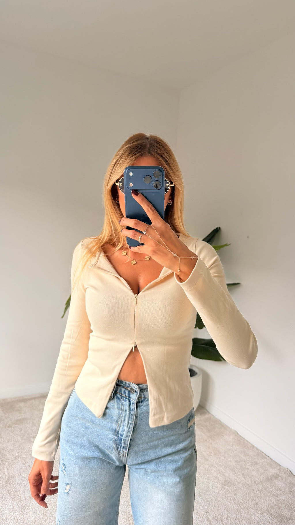 DİLVİN Fermuar Detaylı Bluz Bej
