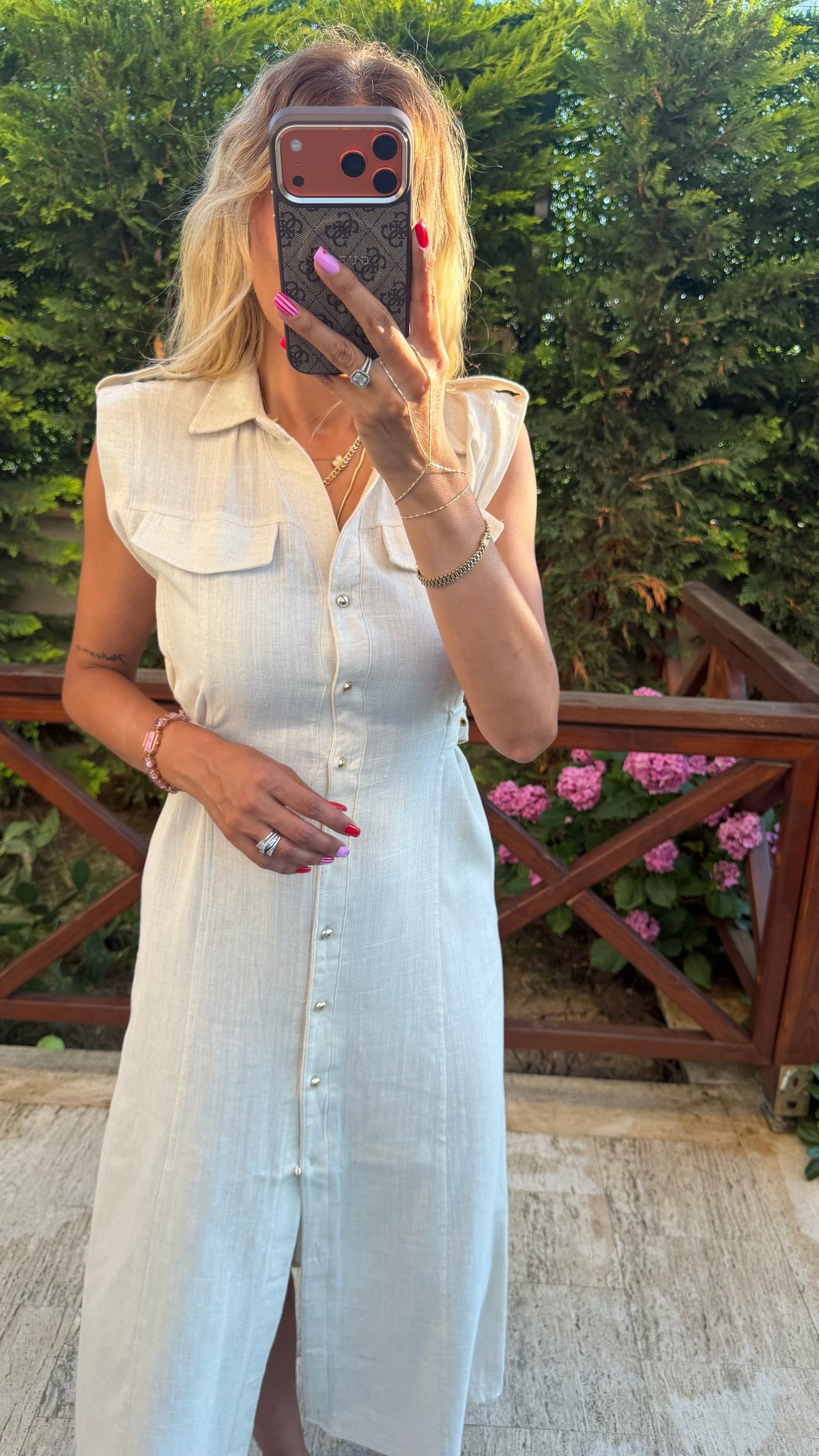Riviera Bel Detaylı Elbise Beyaz