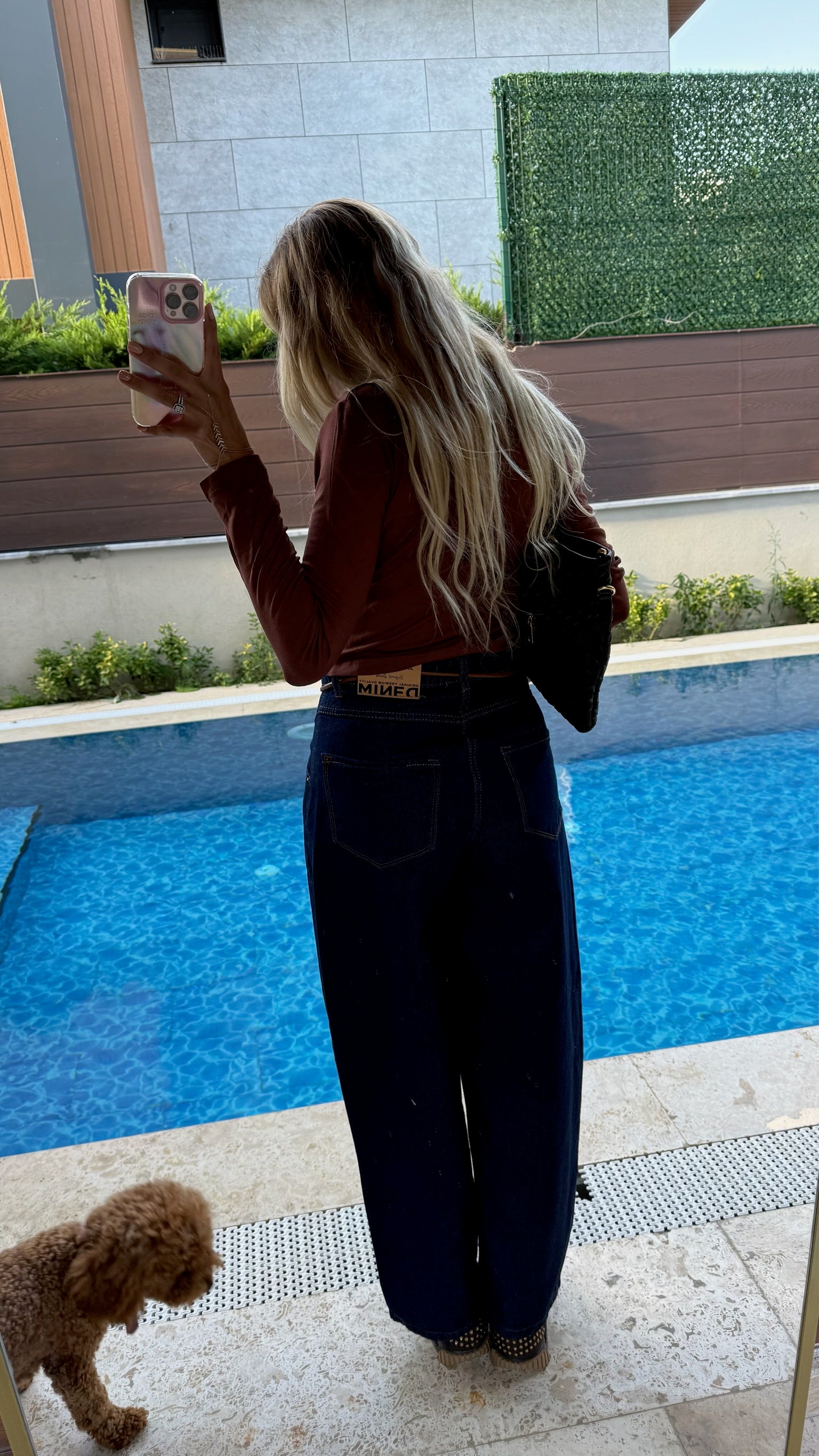Koyu Lacivert İpli Wide Leg Jean