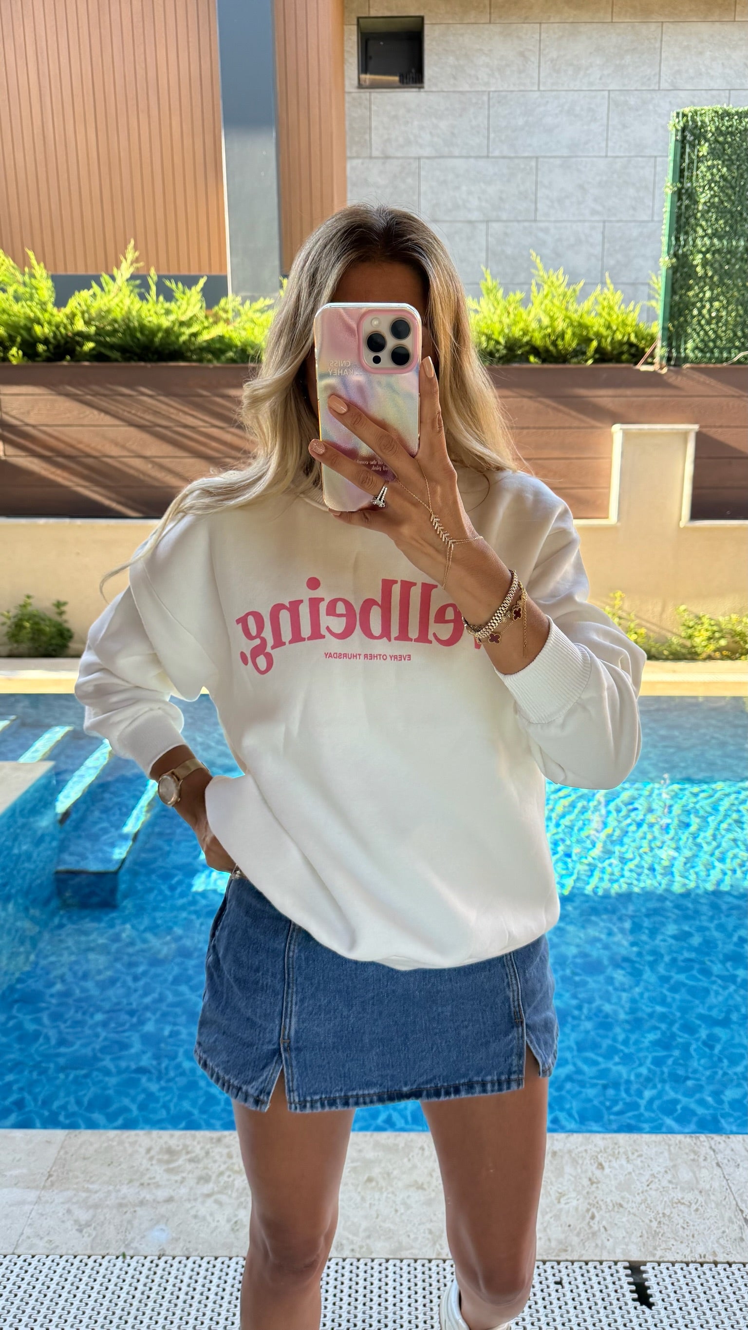 Wellbeing Oversize Sweatshirt - Ekru/Pembe