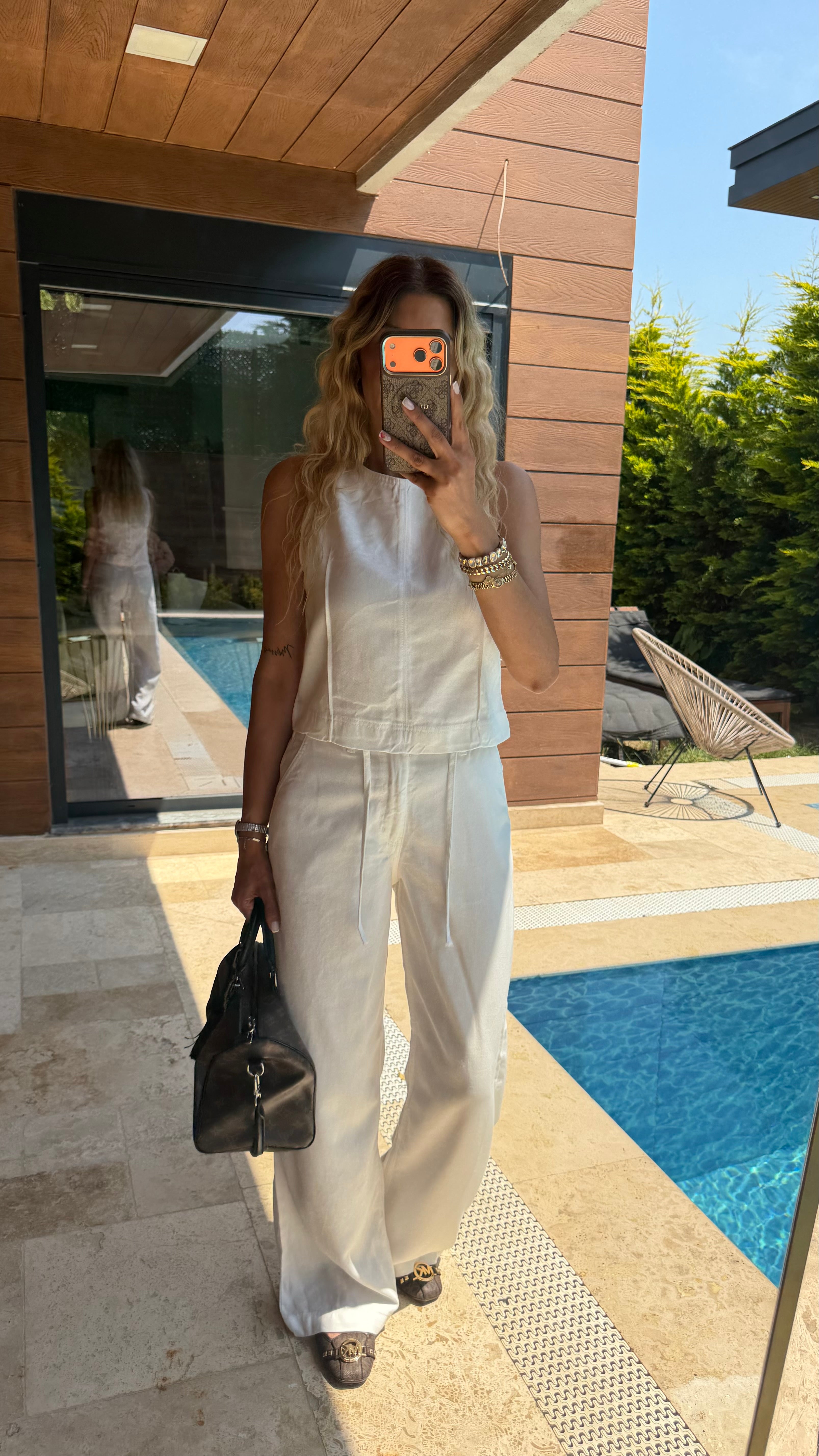 Beyaz  Lucky Bluz Pantolon Kot Takım
