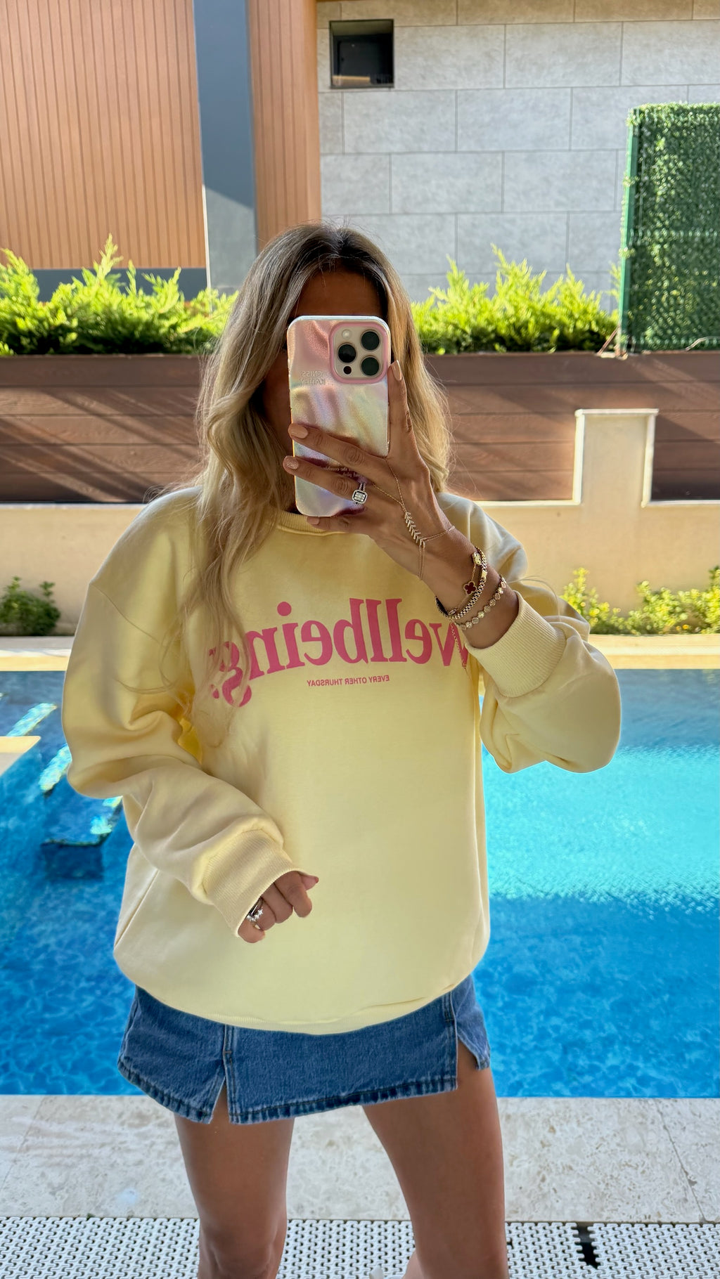 Wellbeing Oversize Sweatshirt - Sarı/Pembe