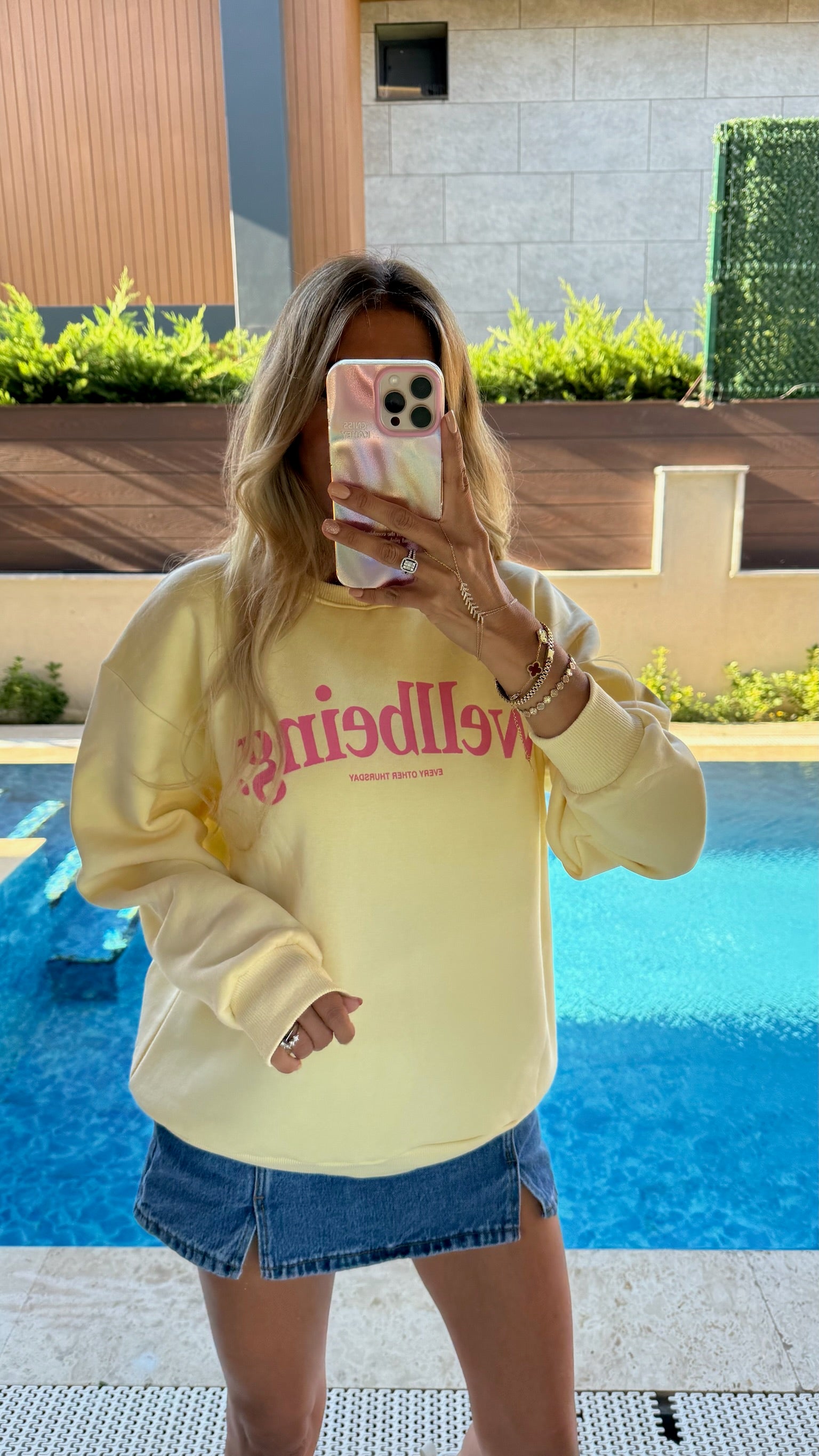 Wellbeing Oversize Sweatshirt - Sarı/Pembe
