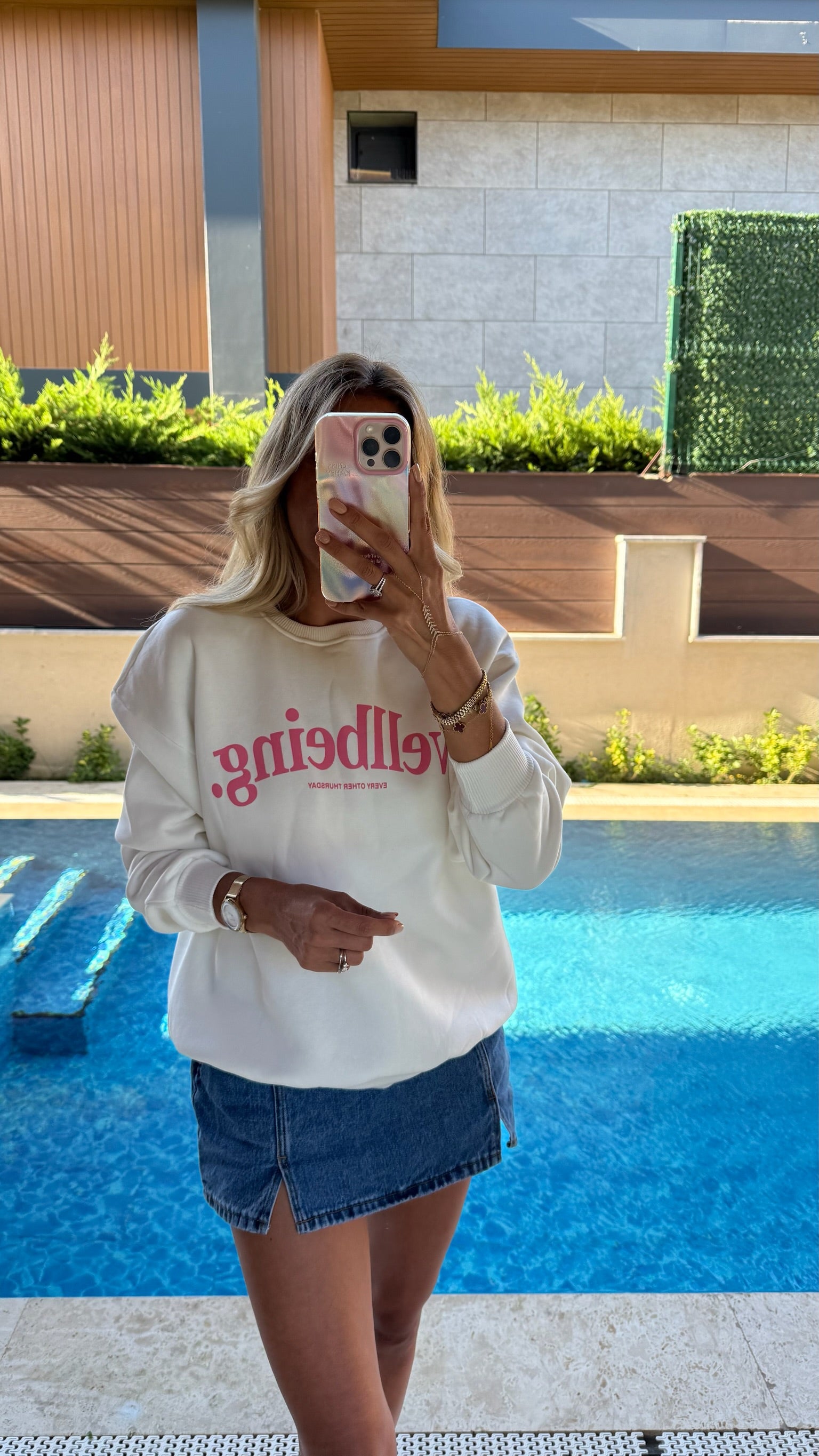 Wellbeing Oversize Sweatshirt - Ekru/Pembe