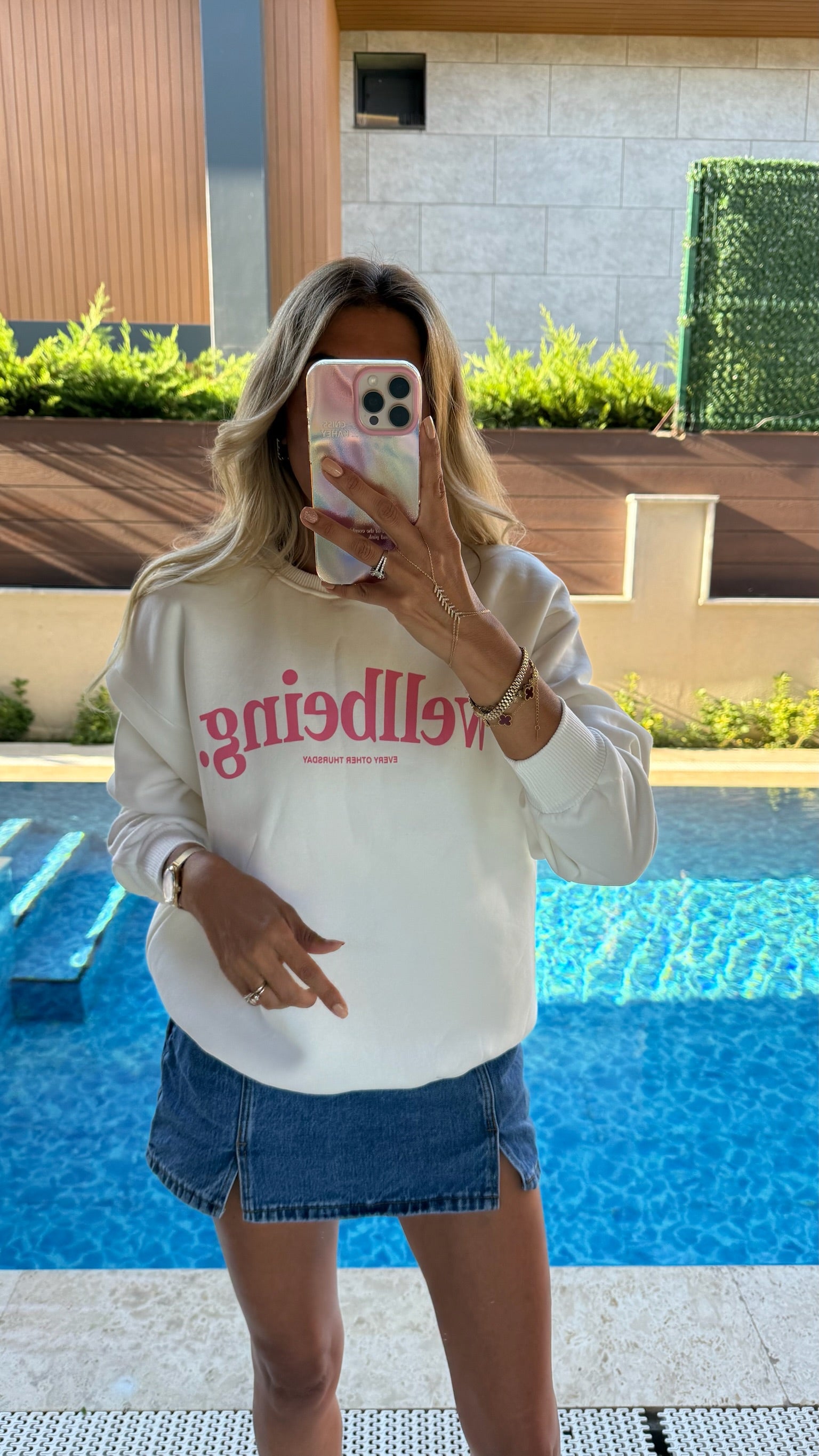Wellbeing Oversize Sweatshirt - Ekru/Pembe