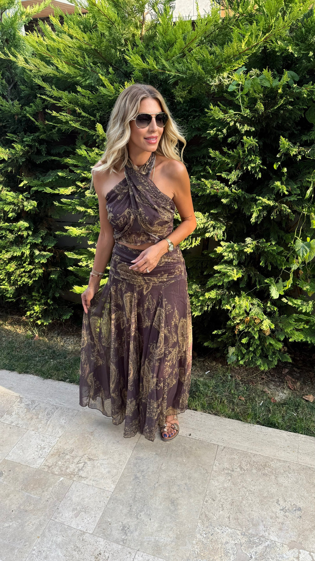 Bohemian Desenli İkili Set – Büstiyer & Uzun Etek