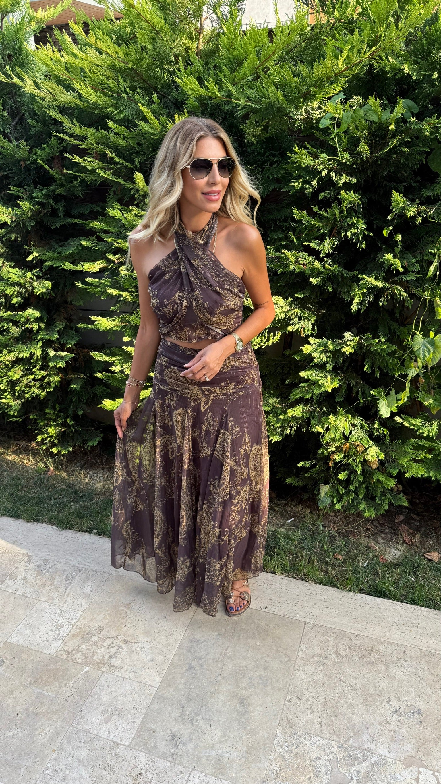 Bohemian Desenli İkili Set – Büstiyer & Uzun Etek