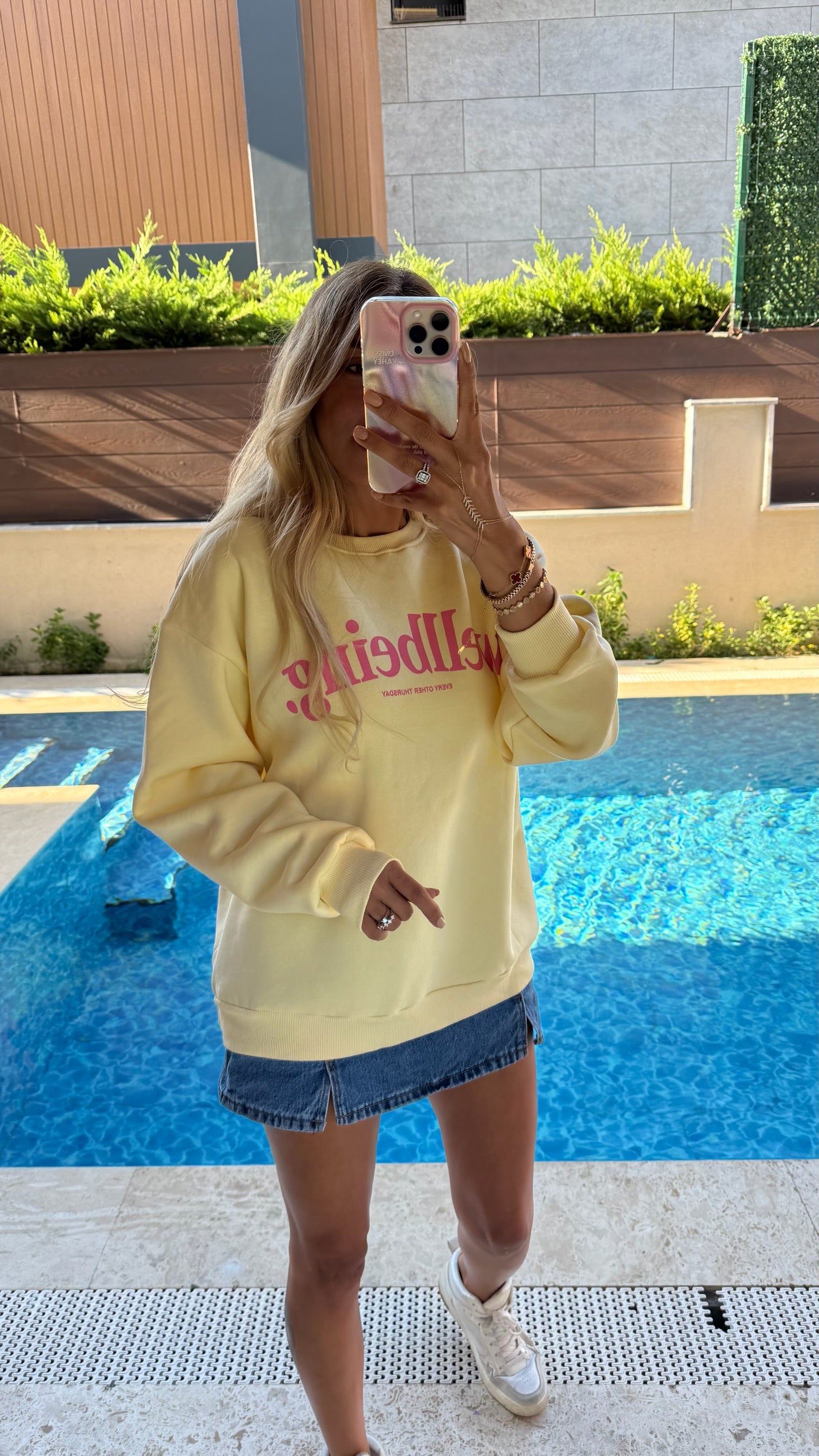 Wellbeing Oversize Sweatshirt - Sarı/Pembe