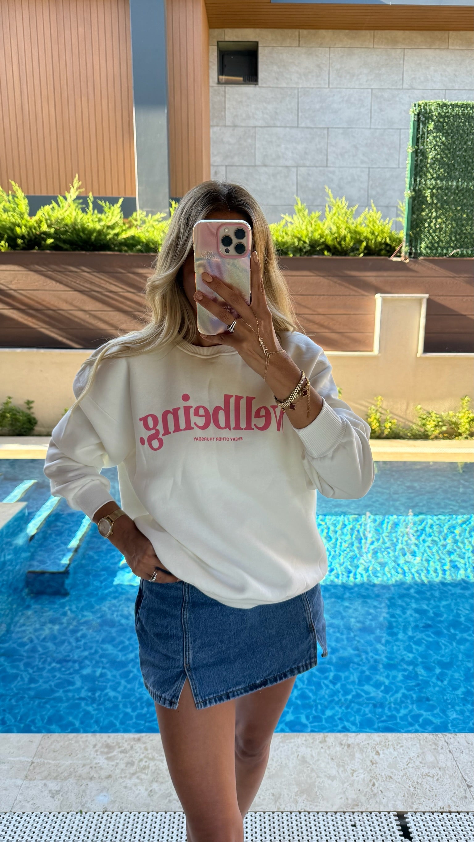 Wellbeing Oversize Sweatshirt - Ekru/Pembe