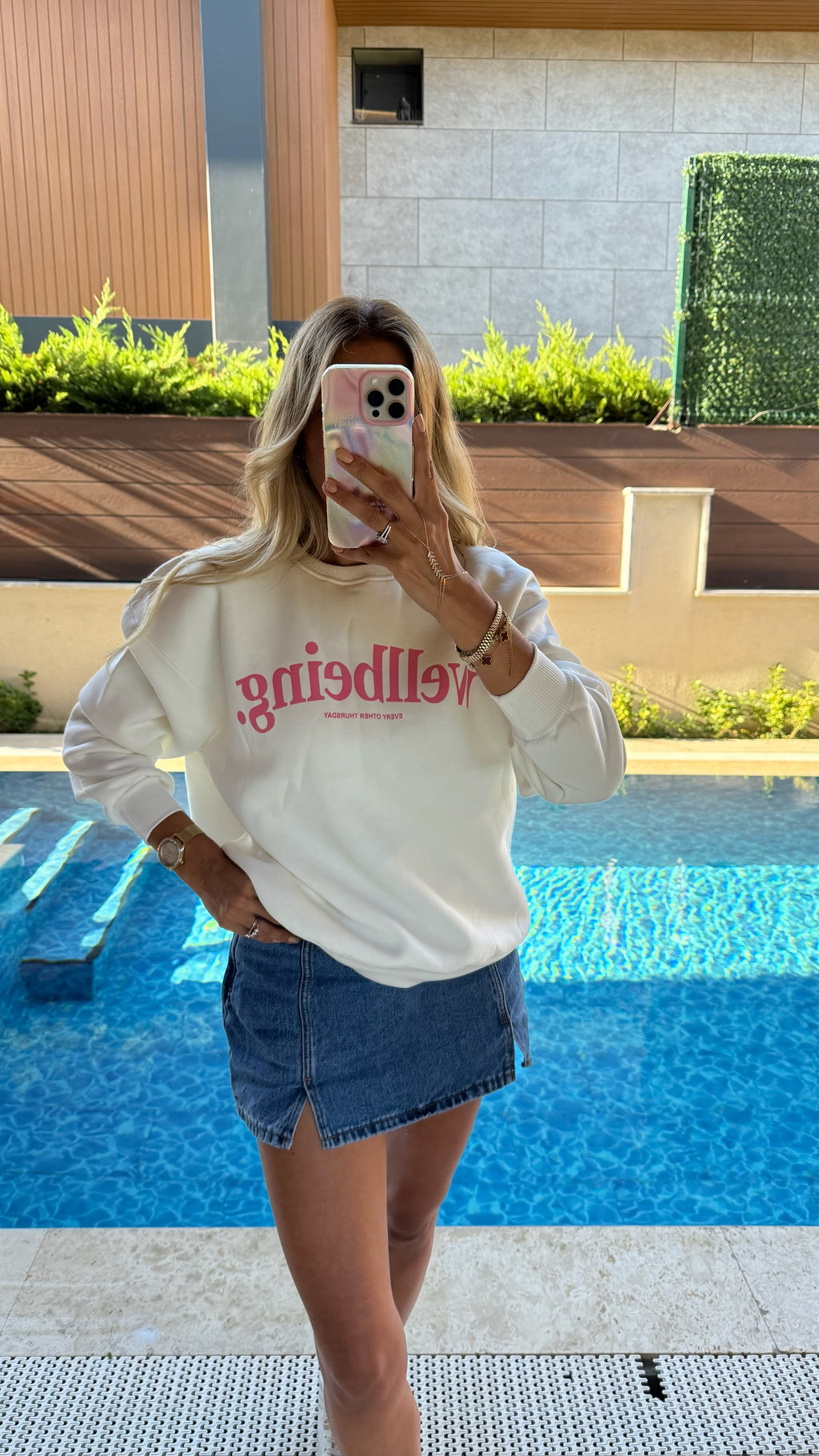 Wellbeing Oversize Sweatshirt - Ekru/Pembe