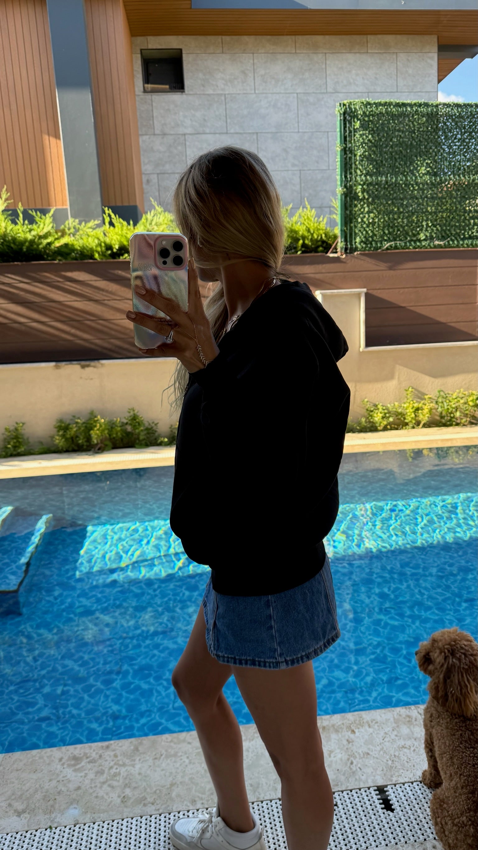 Basic Fermuarlı Kapüşonlu Sweatshirt - Siyah