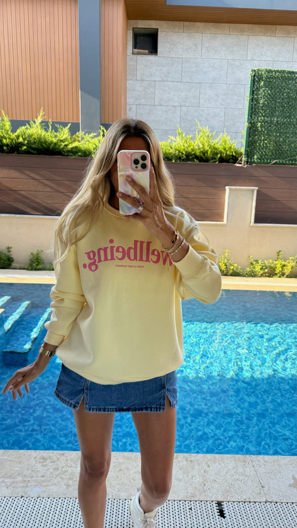 Wellbeing Oversize Sweatshirt - Sarı/Pembe
