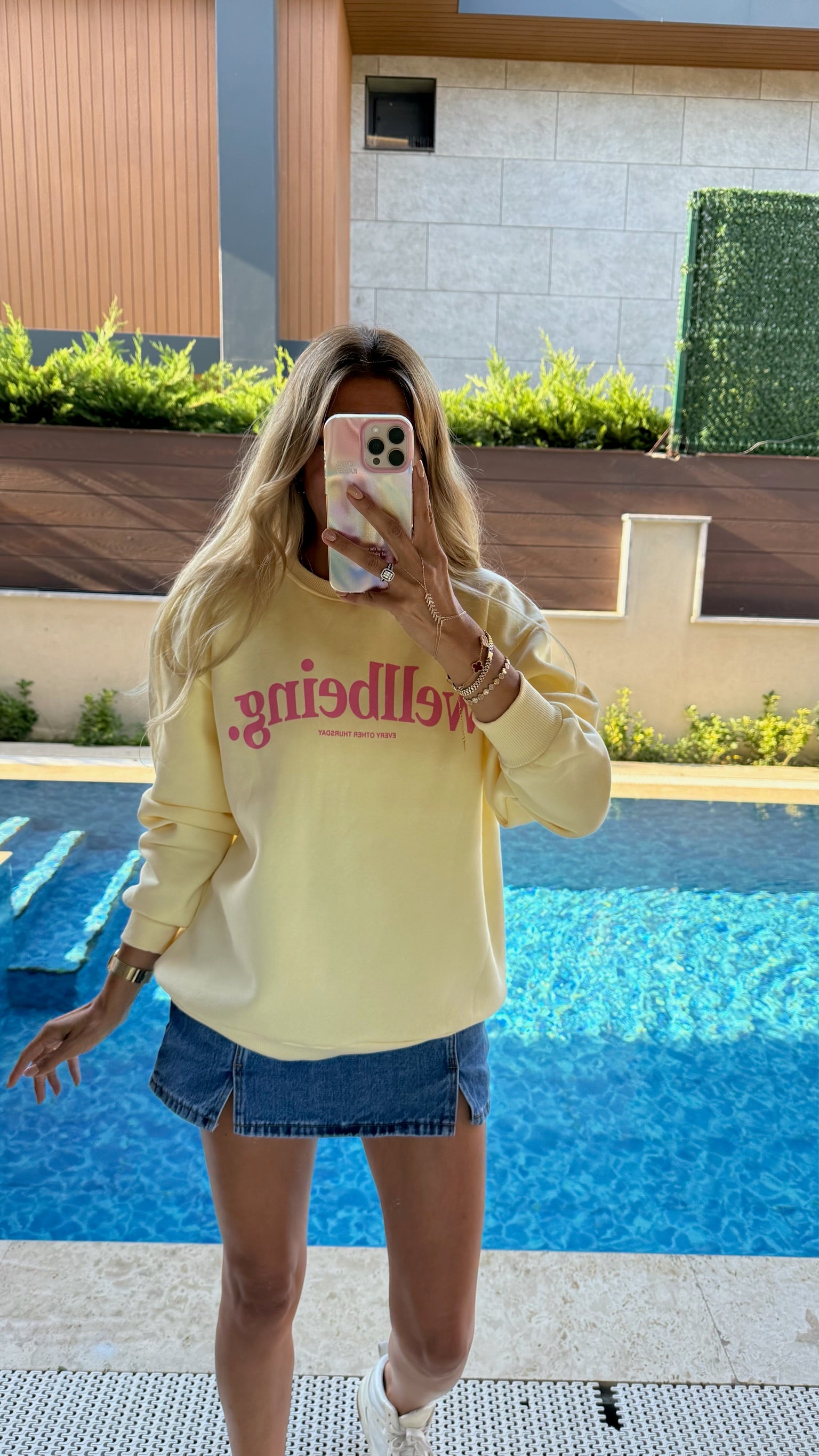 Wellbeing Oversize Sweatshirt - Sarı/Pembe