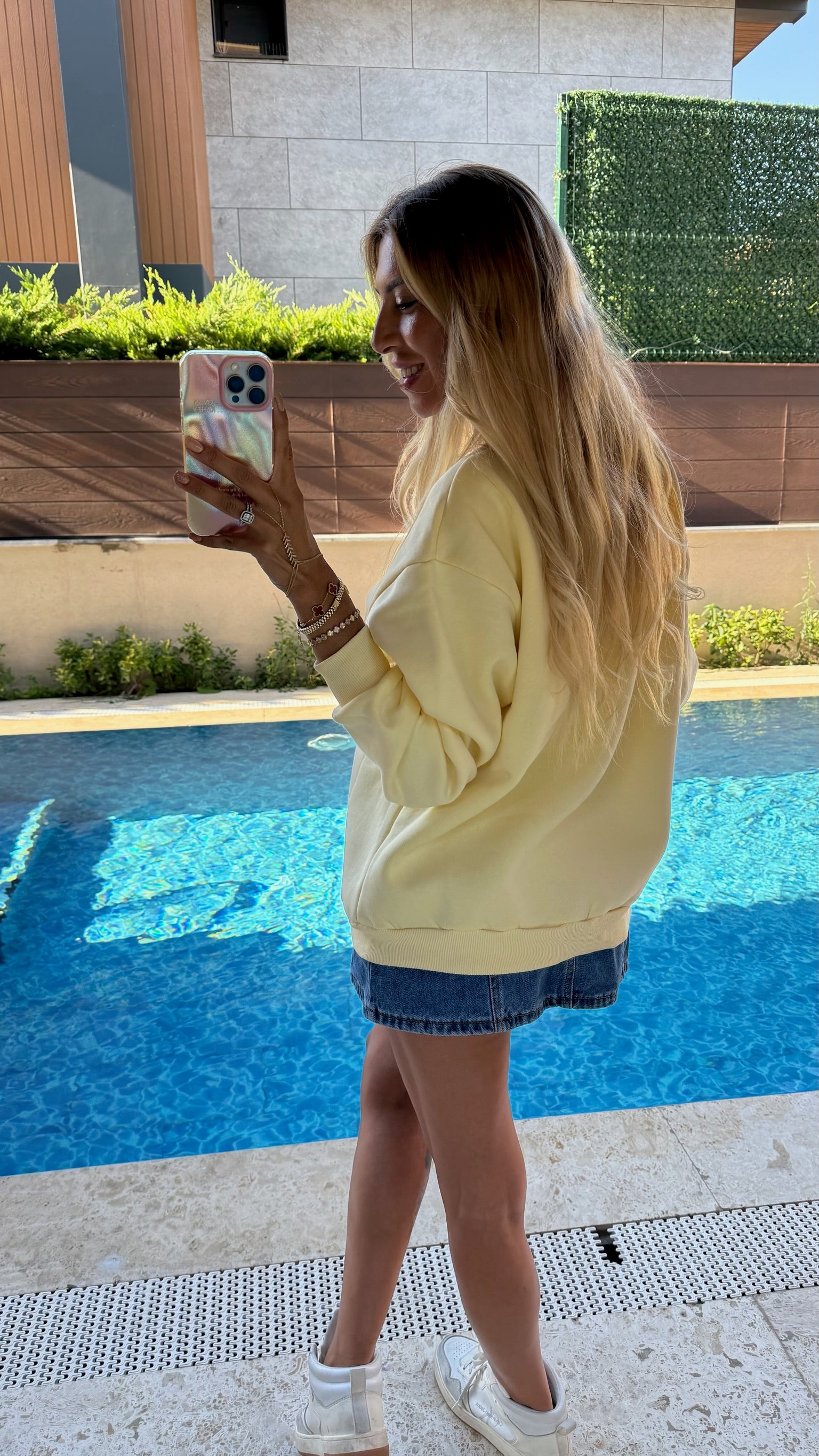 Wellbeing Oversize Sweatshirt - Sarı/Pembe