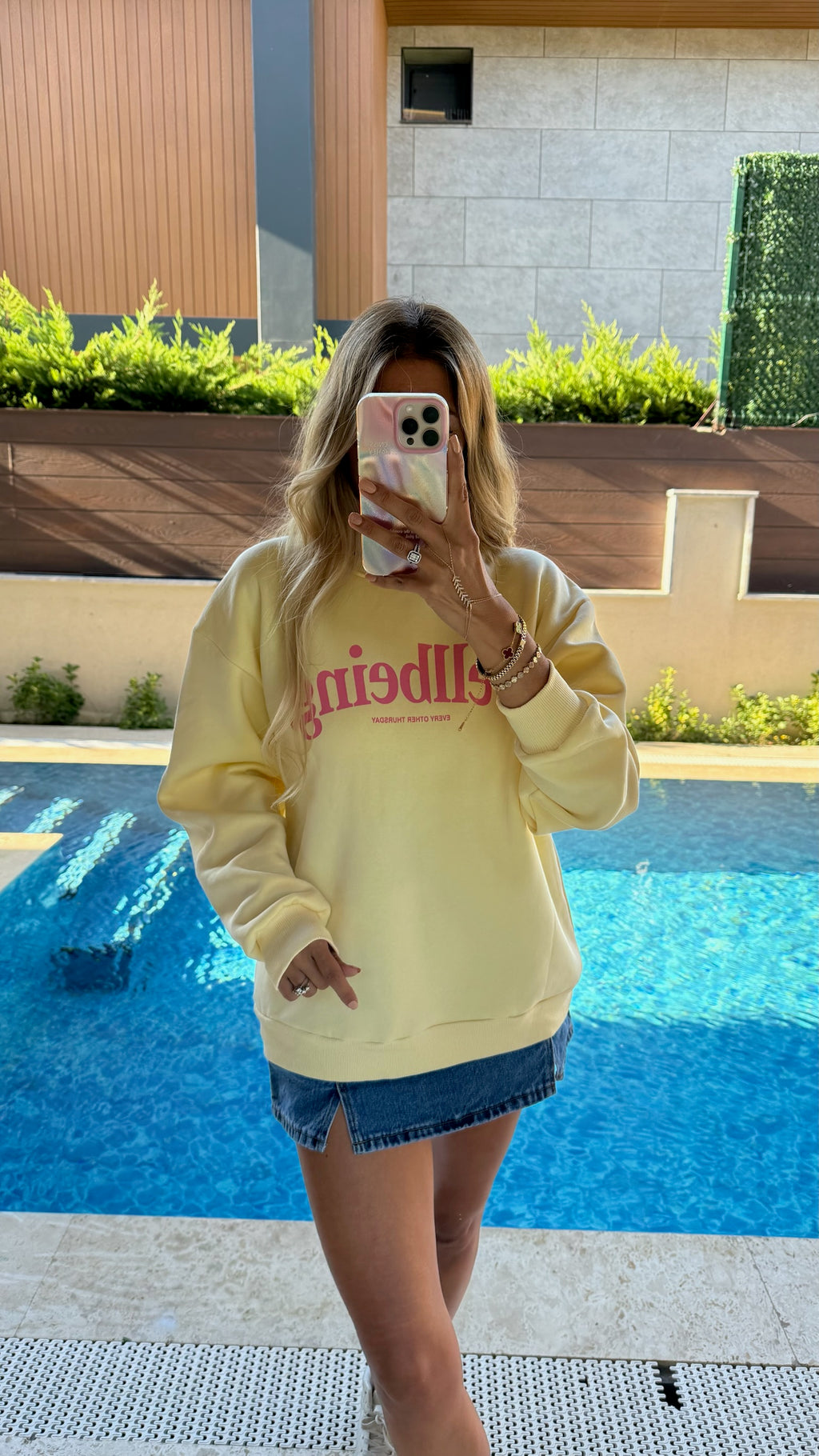 Wellbeing Oversize Sweatshirt - Sarı/Pembe