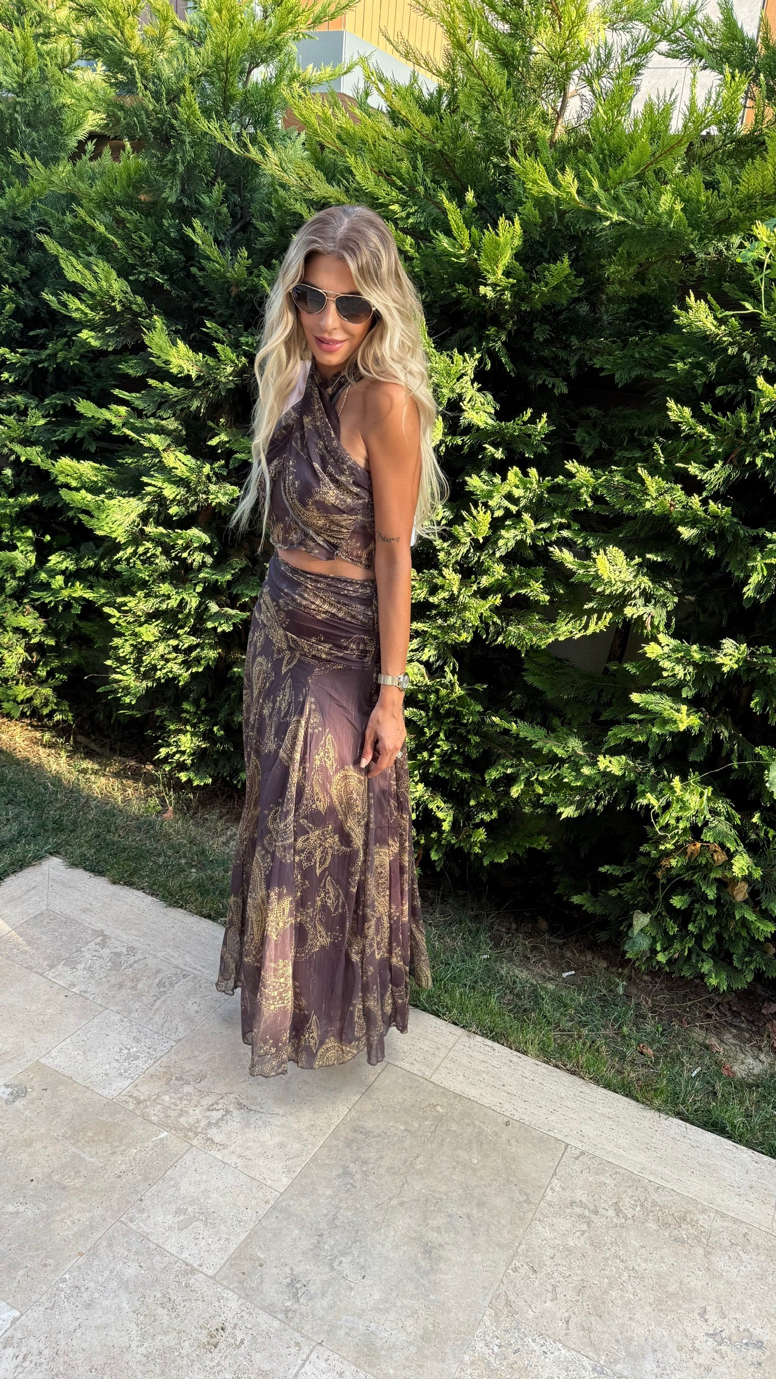 Bohemian Desenli İkili Set – Büstiyer & Uzun Etek