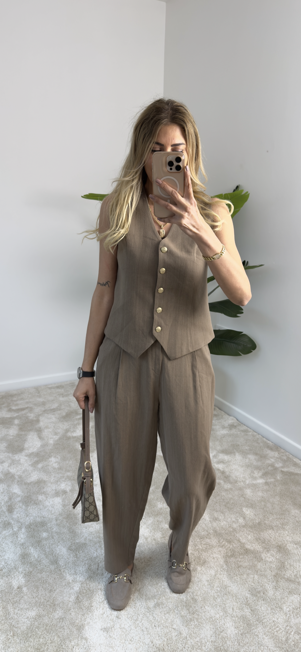 Tıcker Blazer Ceket Yelek Takım Vizon