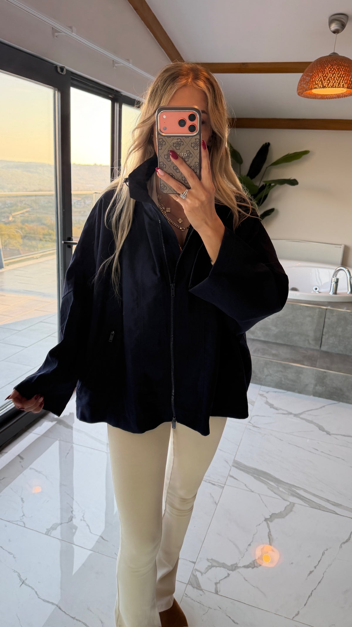 Oversize Kapüşonlu Fermuarlı Sweatshirt Ceket Lacivert