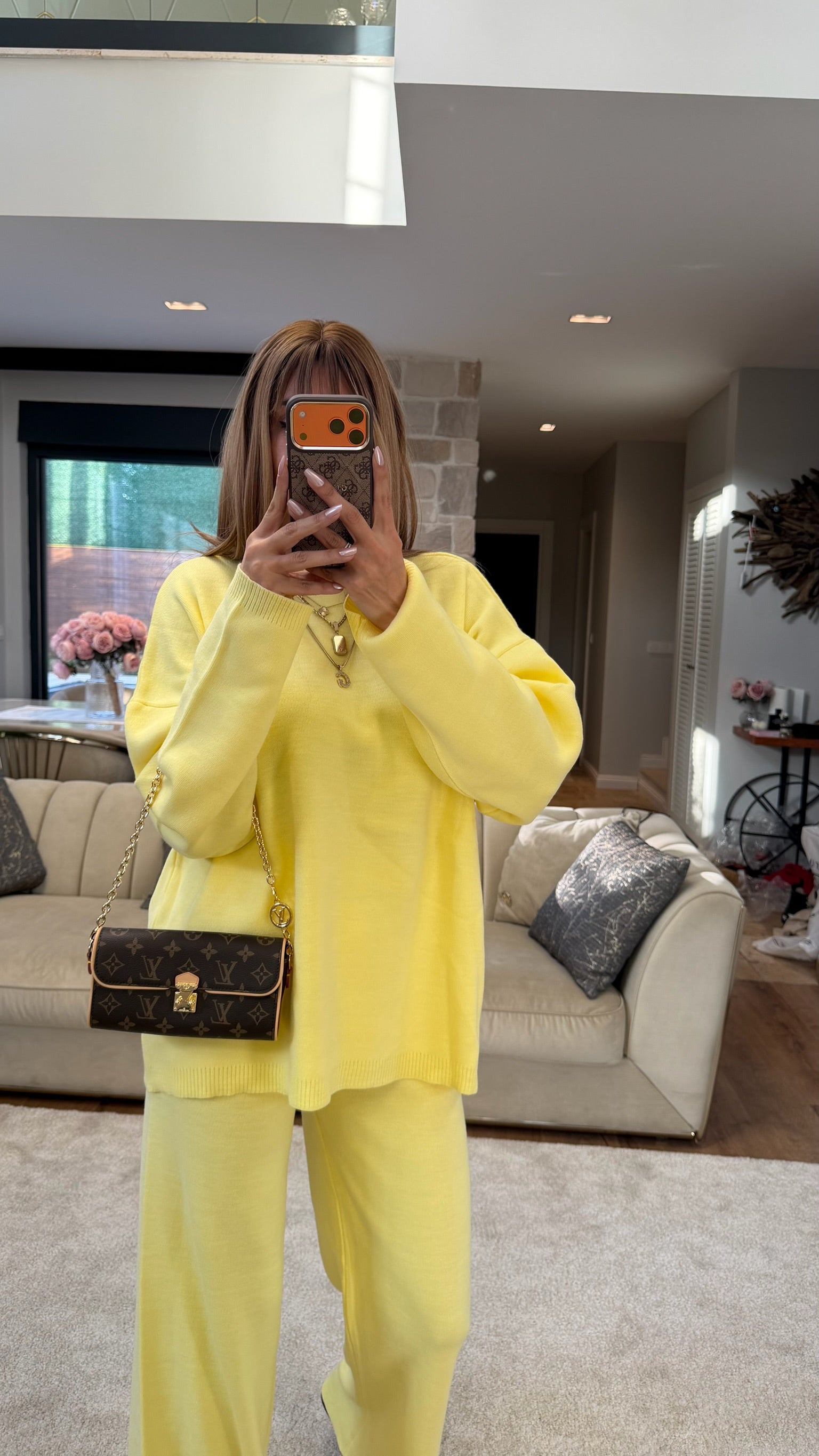 Basic Uzun Kollu Triko Takım Sarı