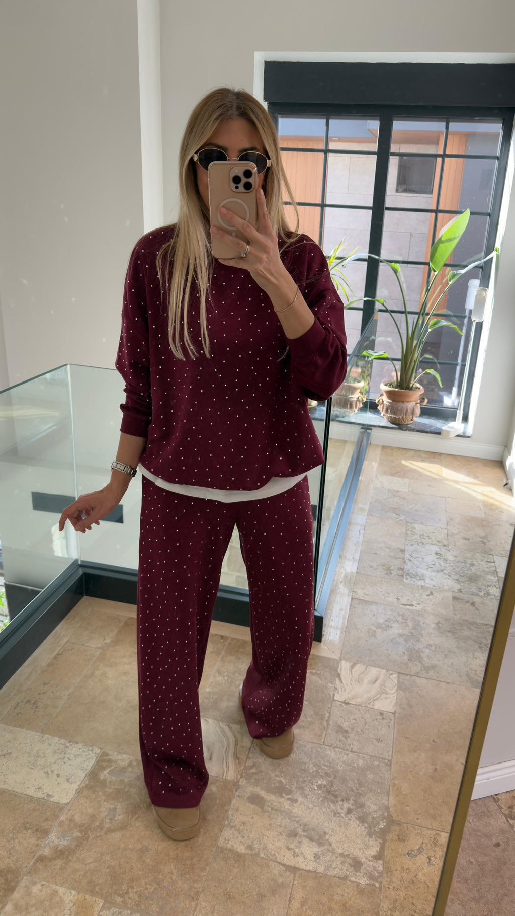 Oysh Taş Detaylı Takım Bordo
