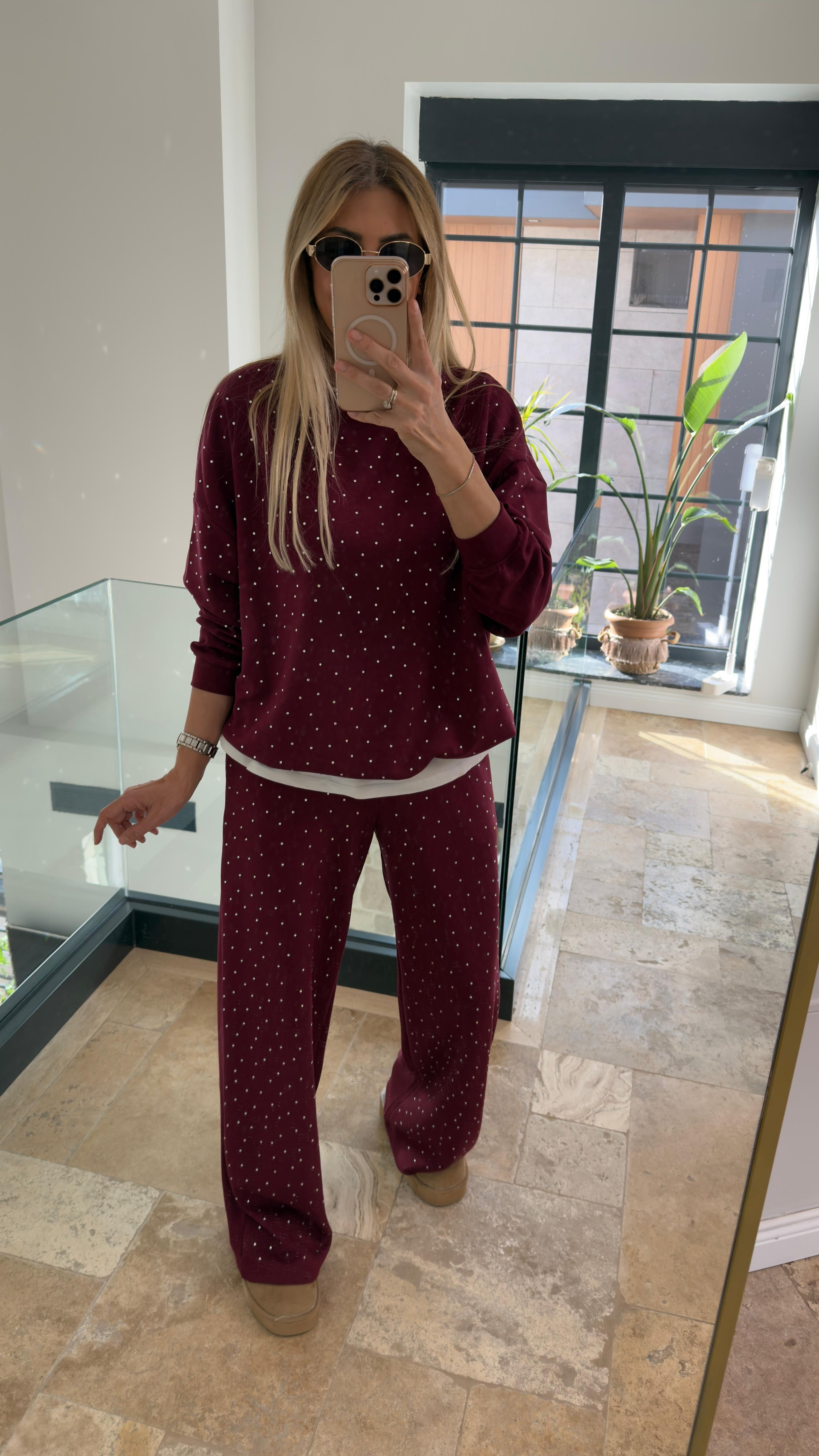 Oysh Taş Detaylı Takım Bordo