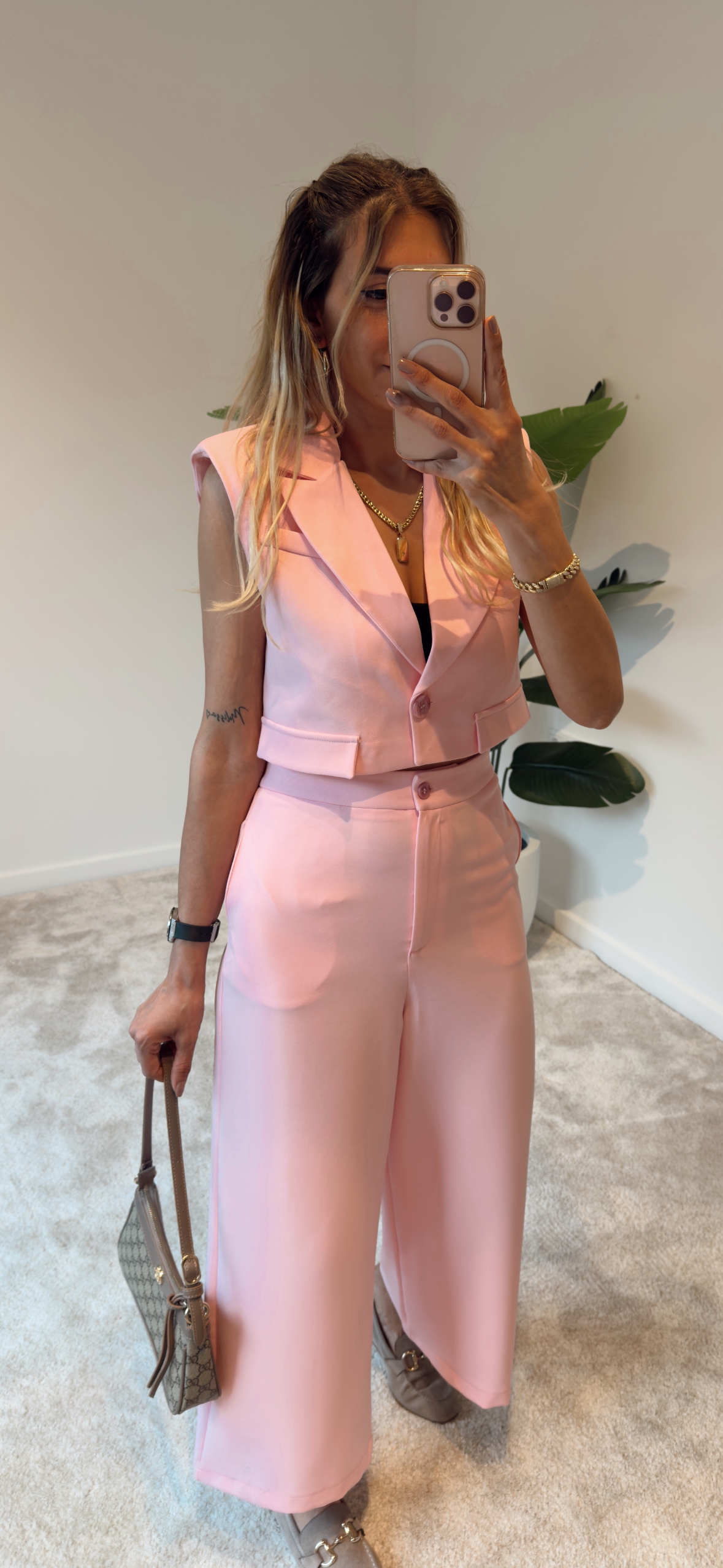 Hery Crop Ceket Pantolon Pembe