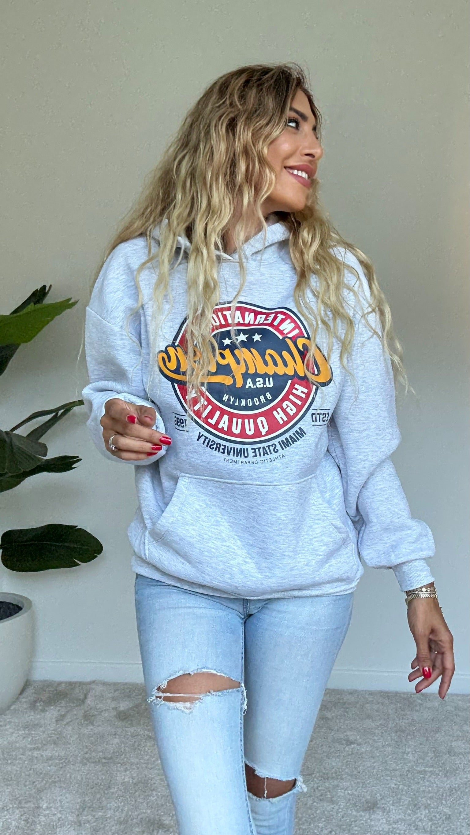 Baskılı Sweatshirt Gri