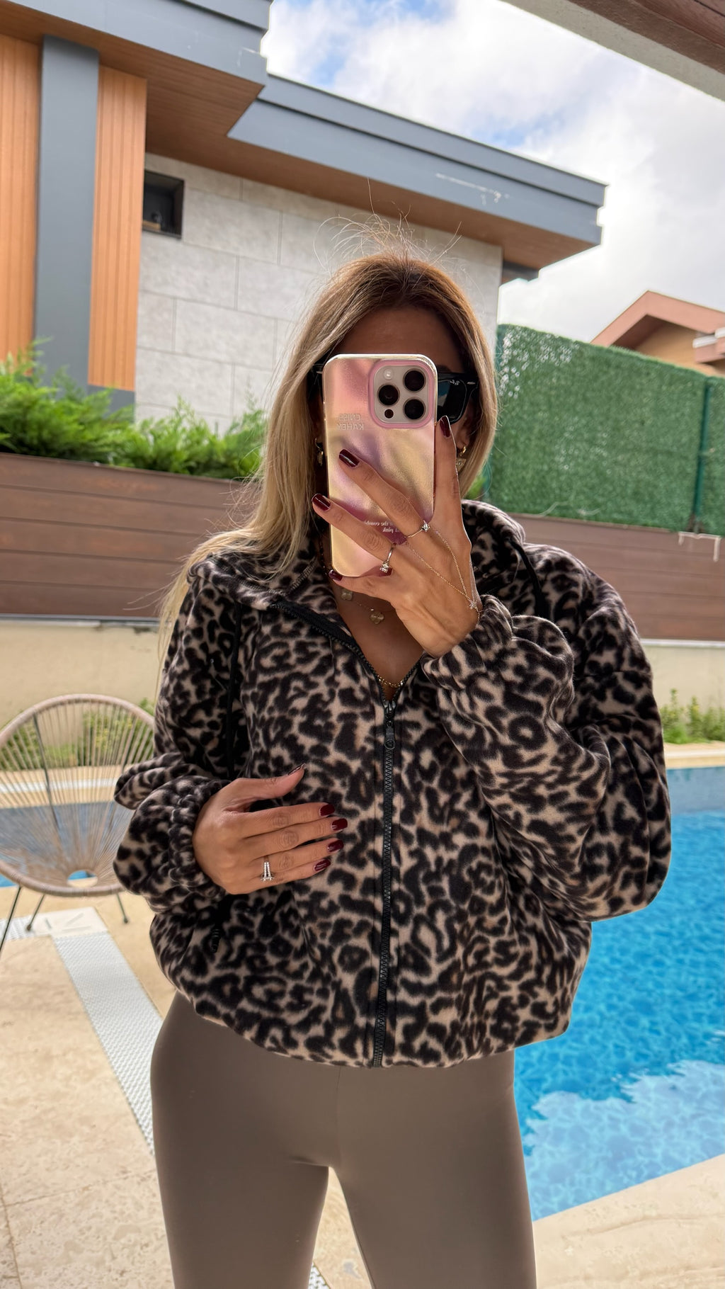 Leopar Peluş Bomber Ceket