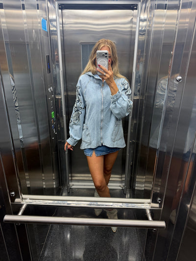 Boho Nakışlı Denim Ceket