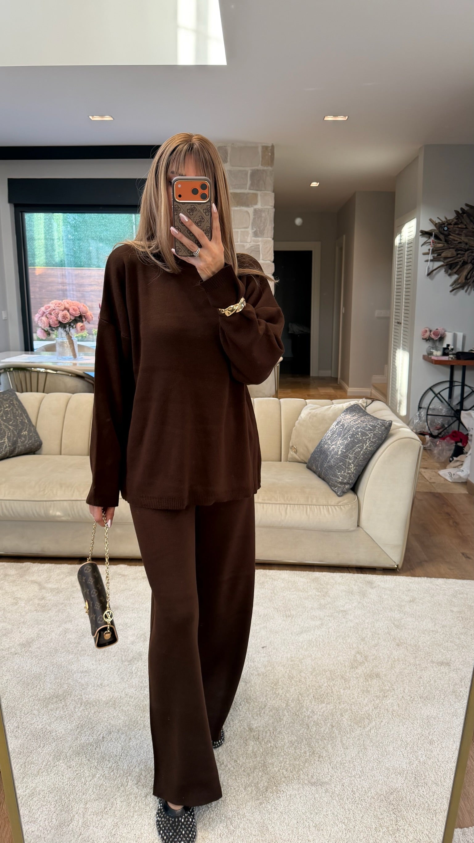 Basic Uzun Kollu Triko Takım Acı Kahve