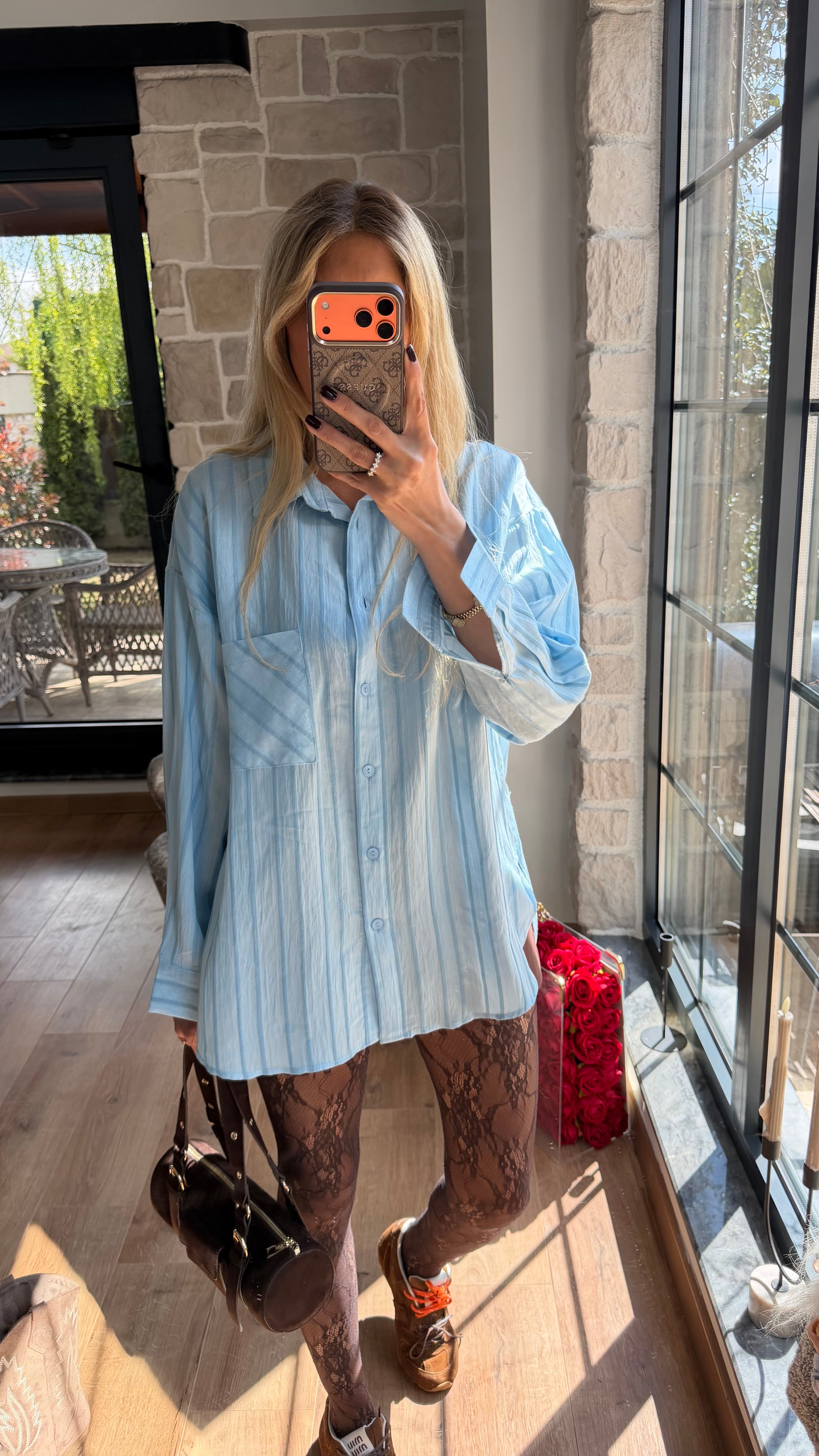 Çizgili Viscon Gömlek Mavi