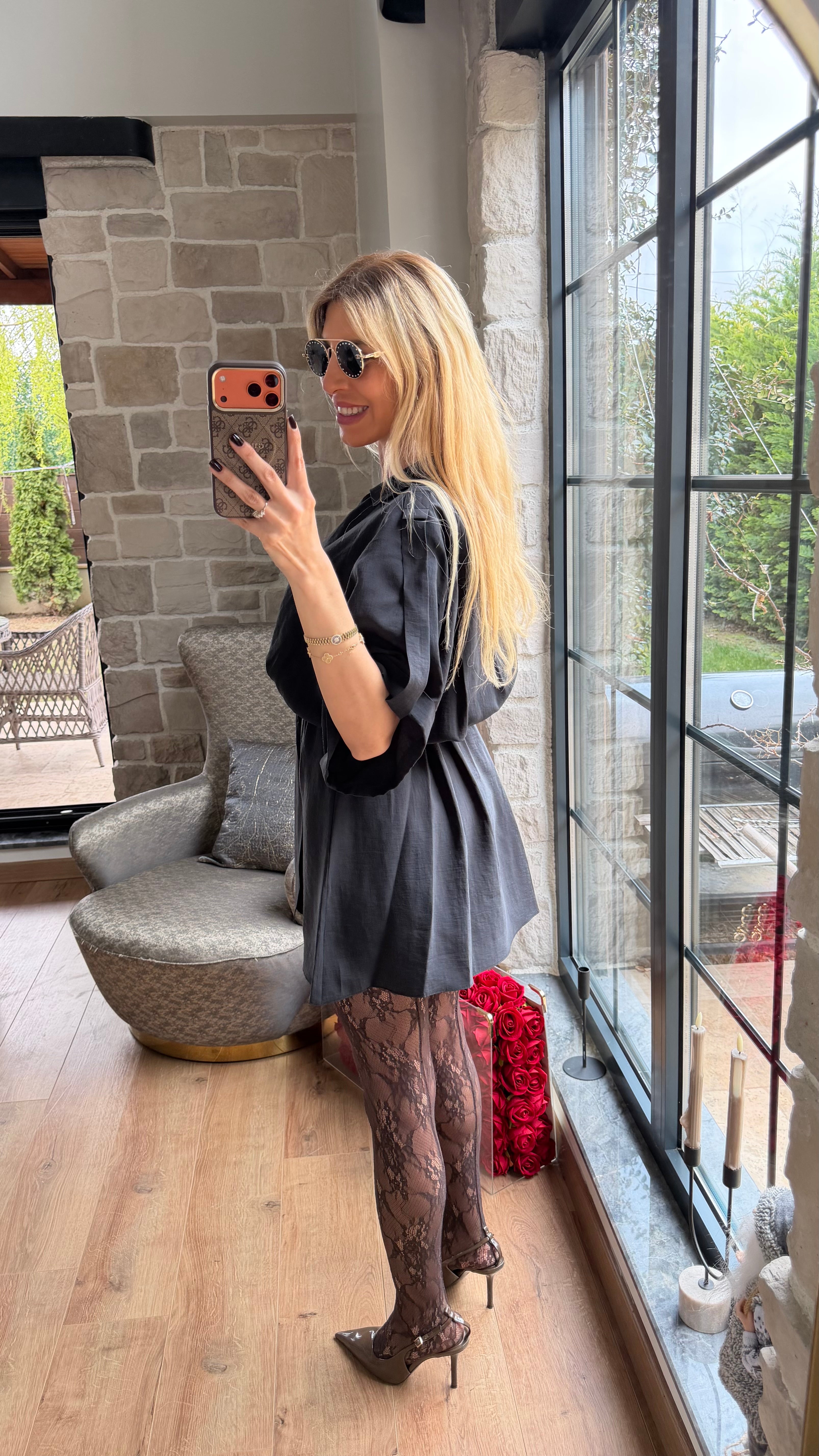 Modal V Yaka Belden Büzgülü Salaş Kesim Mini Elbise Siyah