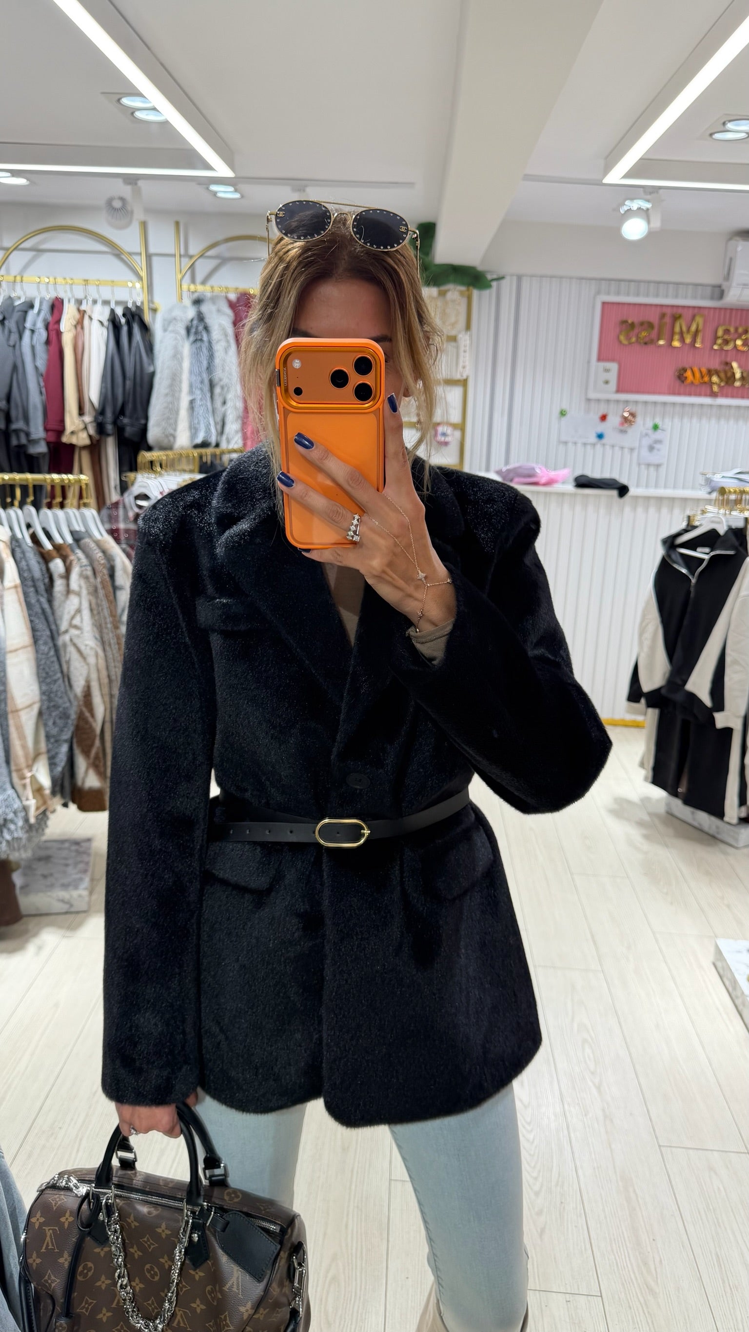 Premium Kalite Kemerli Siyah  Peluş Blazer Ceket