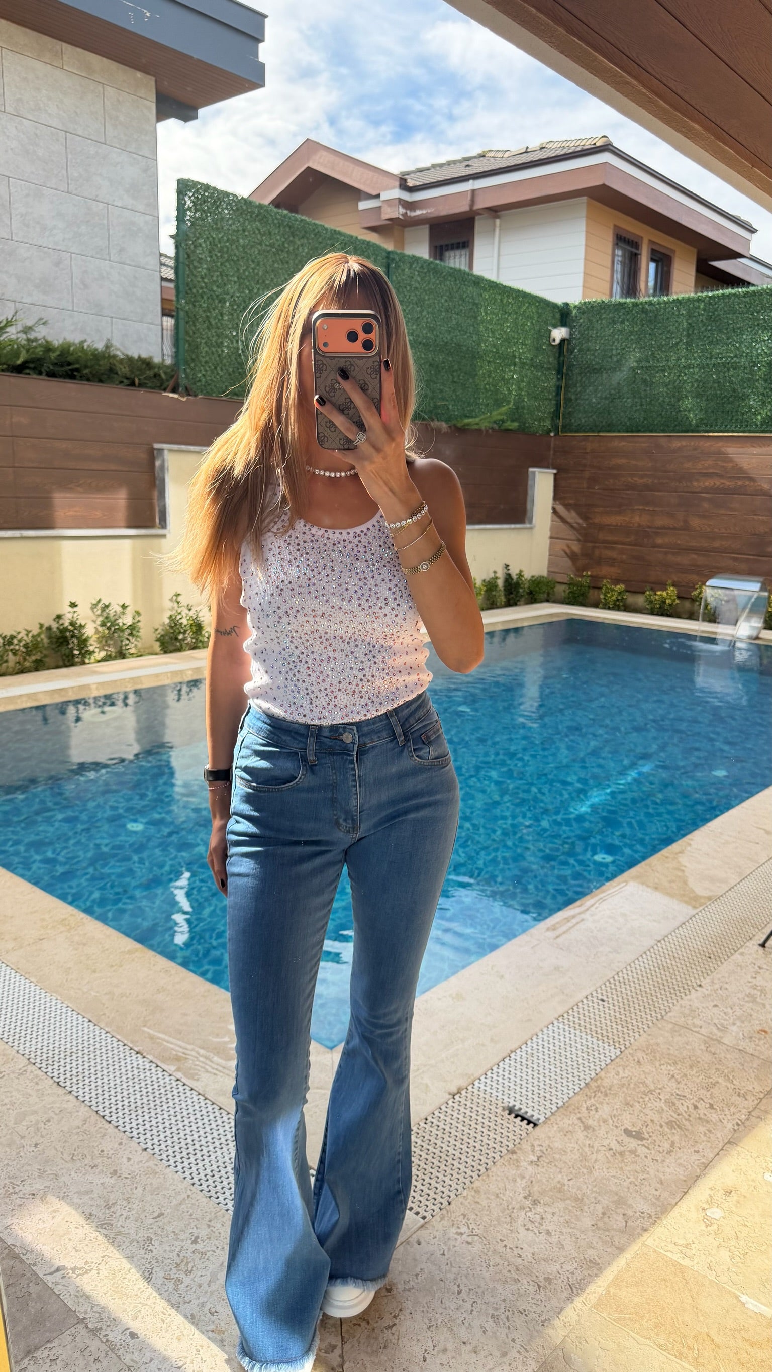 Renkli Dağınık Taş Detaylı Atlet