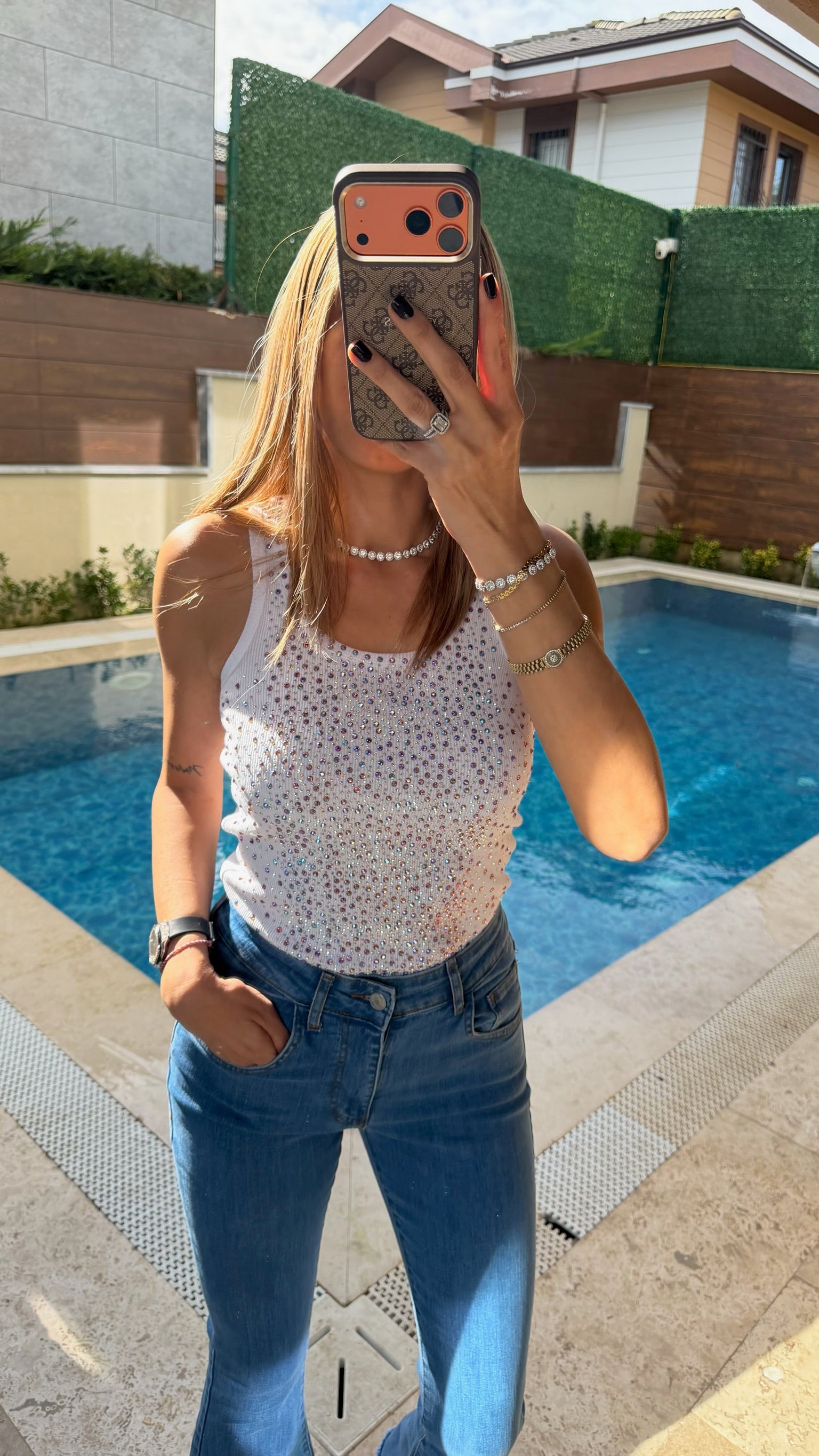 Renkli Dağınık Taş Detaylı Atlet