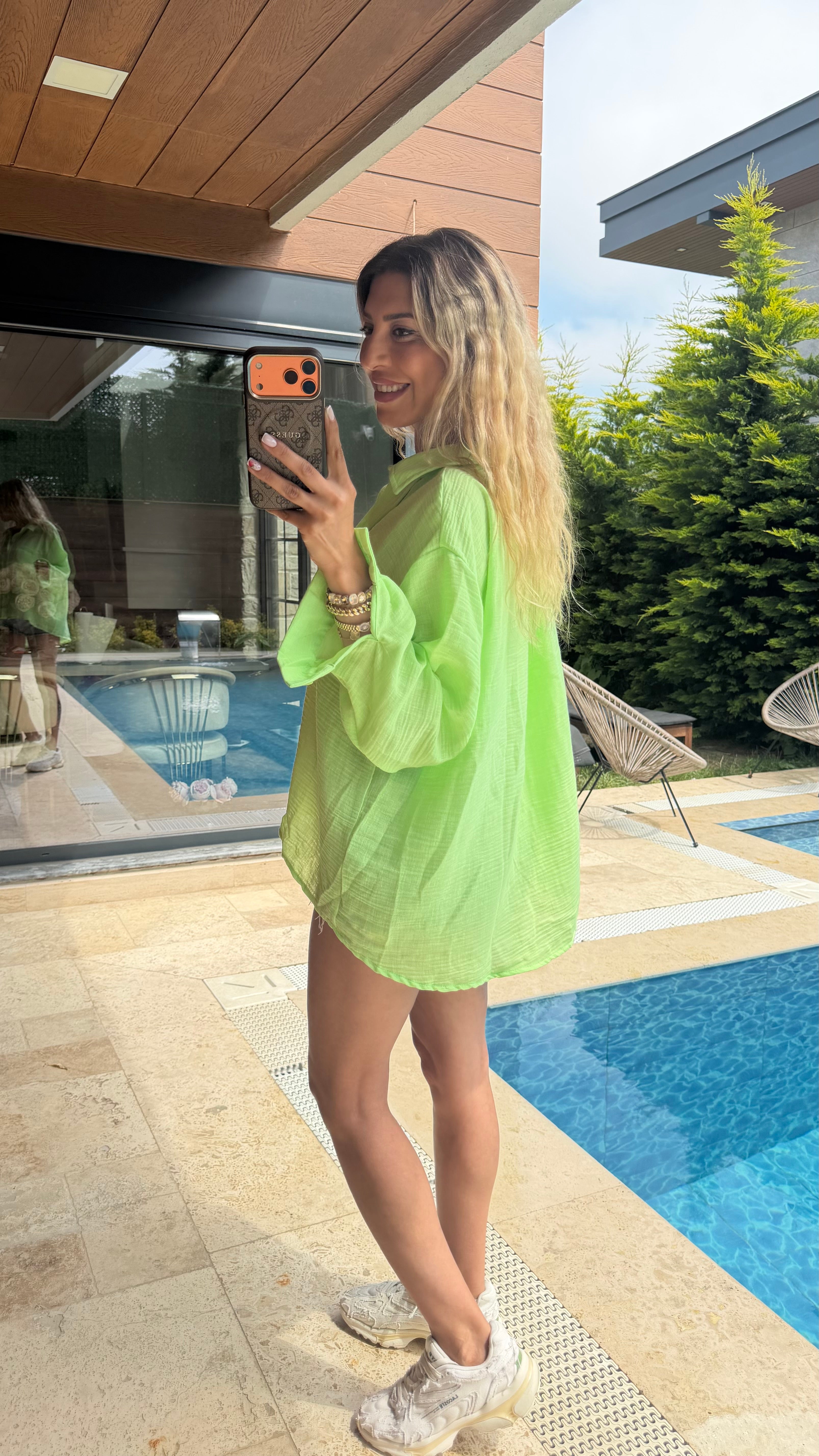 Müslin Neon Yeşil  Gömlek