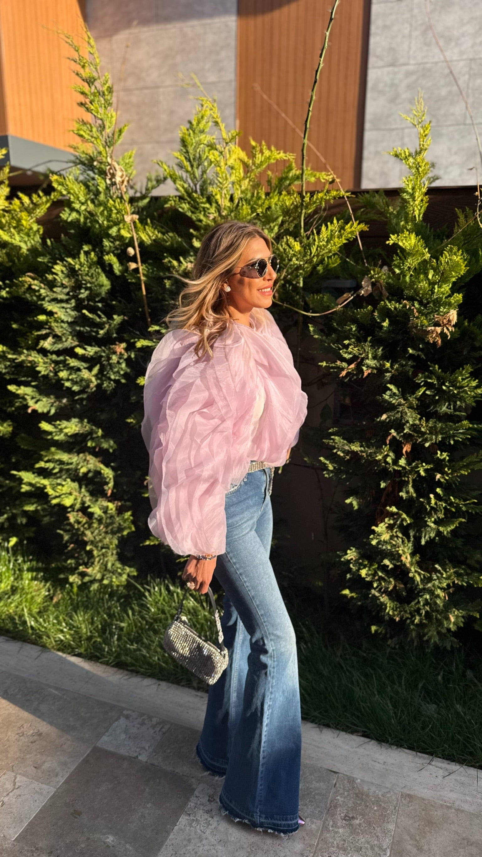 İthal Tül Bluz Pembe