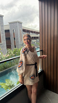 Duru Pamuk Dokuma Taş Baskı Bej Kimono