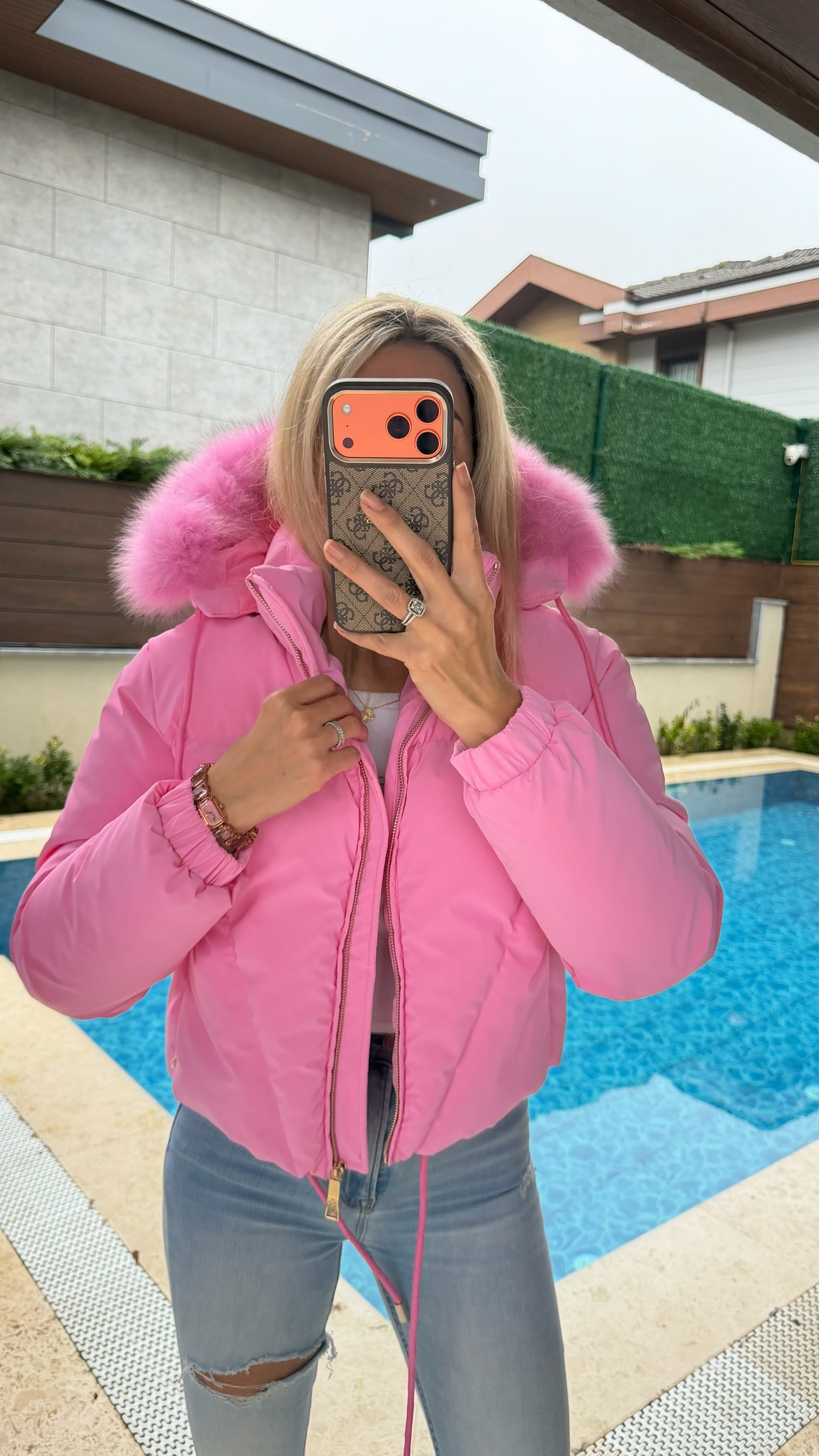 Miss Kürk Şapkalı İthal Mont Pembe