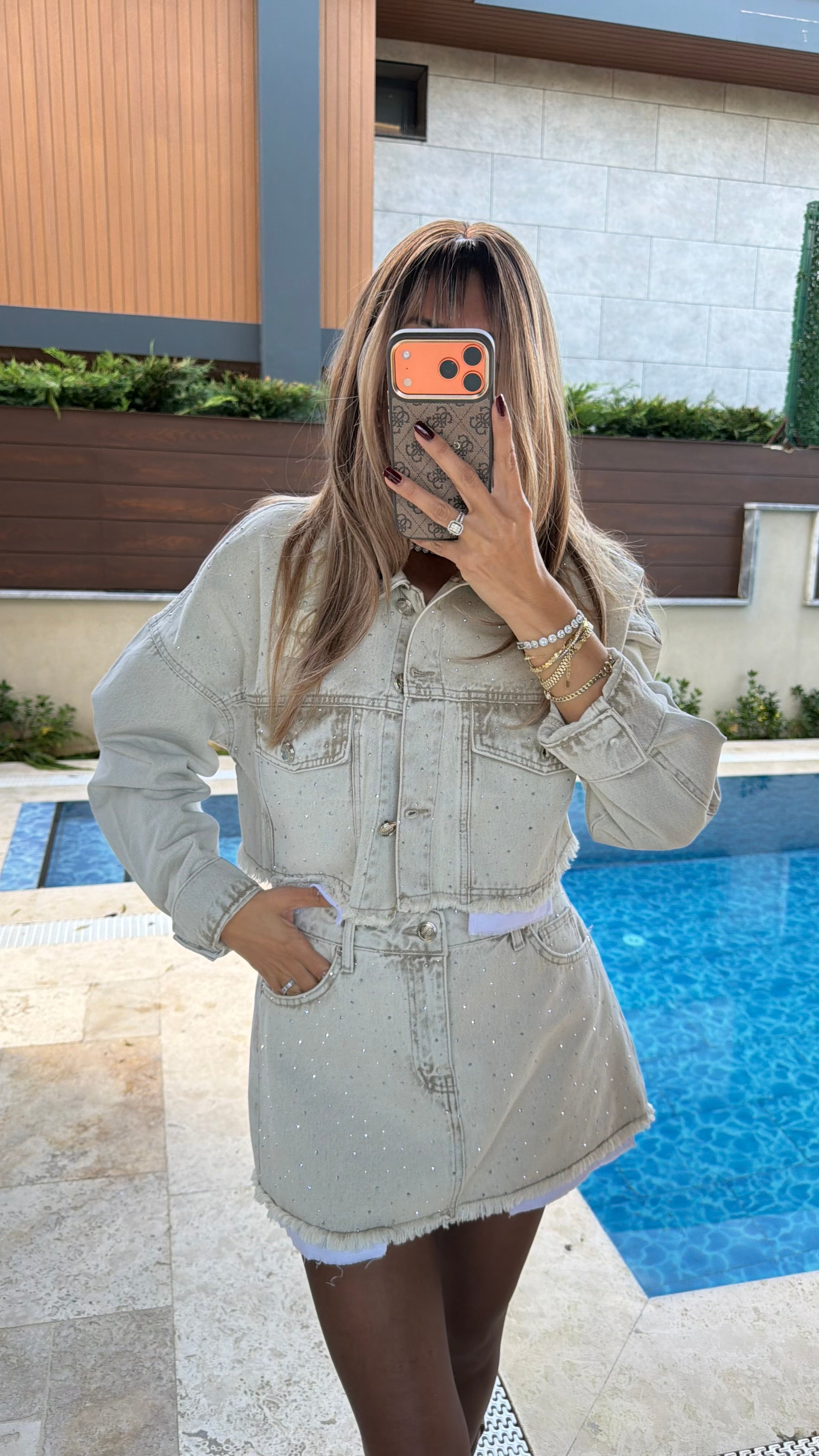 Mami İthal  Kot Ceket Etek Takım