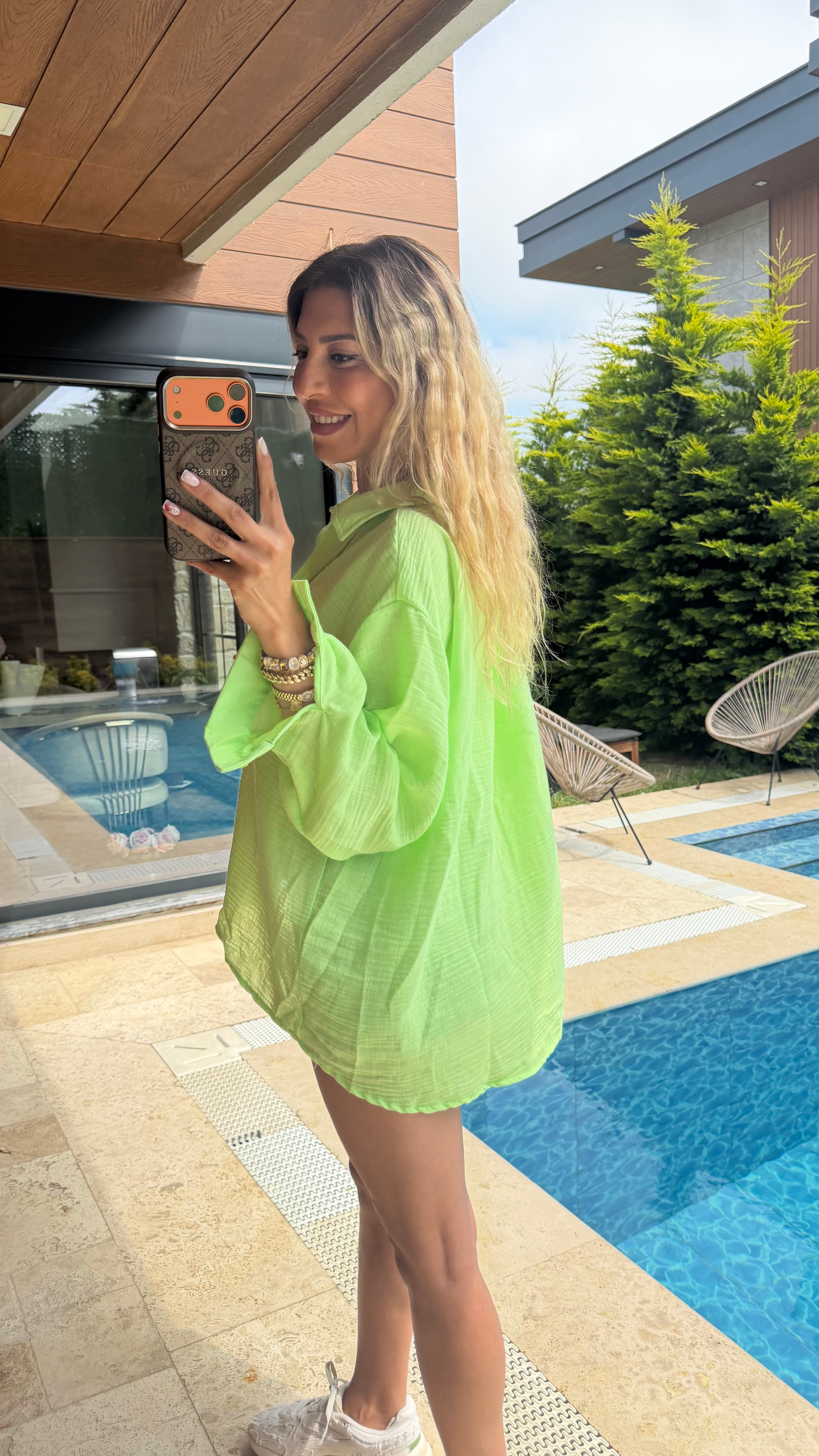 Müslin Neon Yeşil  Gömlek