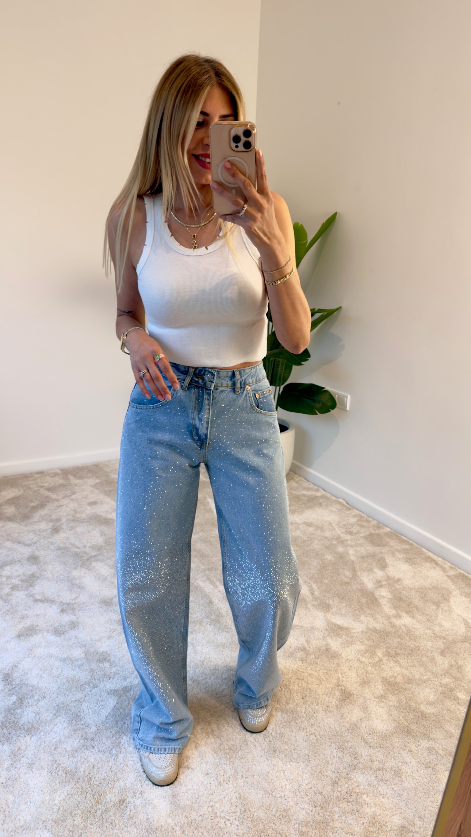 Minia Taşlı Jean Kot Pantolon