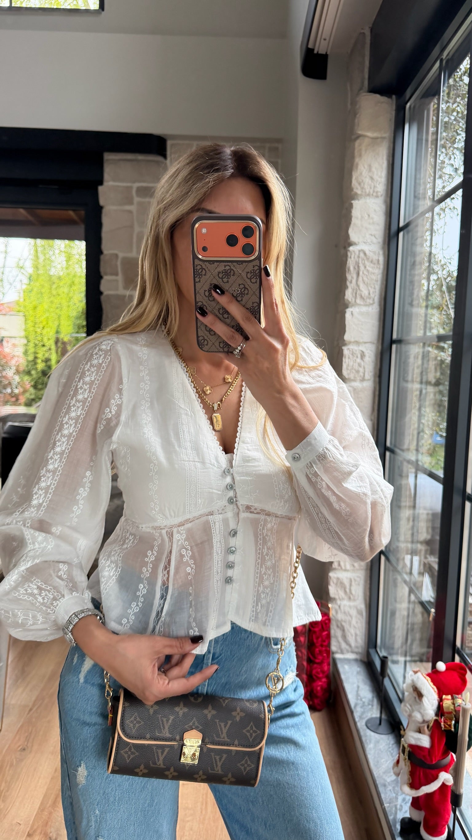 Dantel detay gömlek ahite