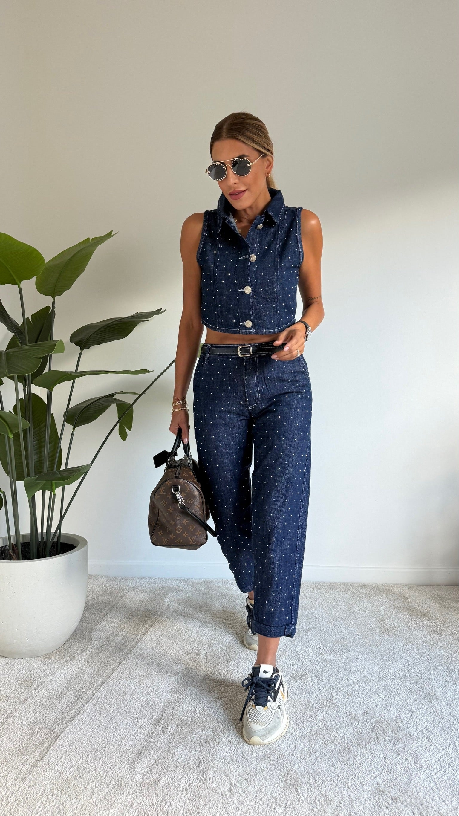 Taş Detaylı Denim Takım