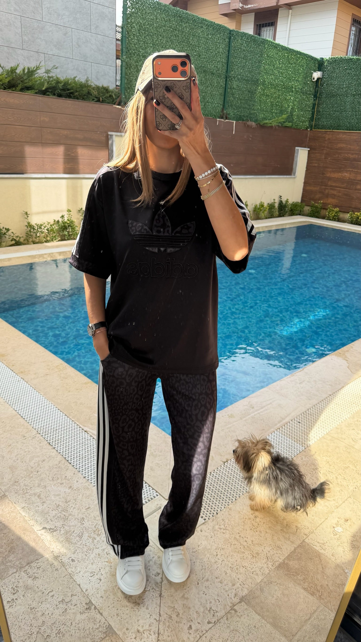 ADS Yan Çizgili Salaş Leopar Tişört Takım Siyah